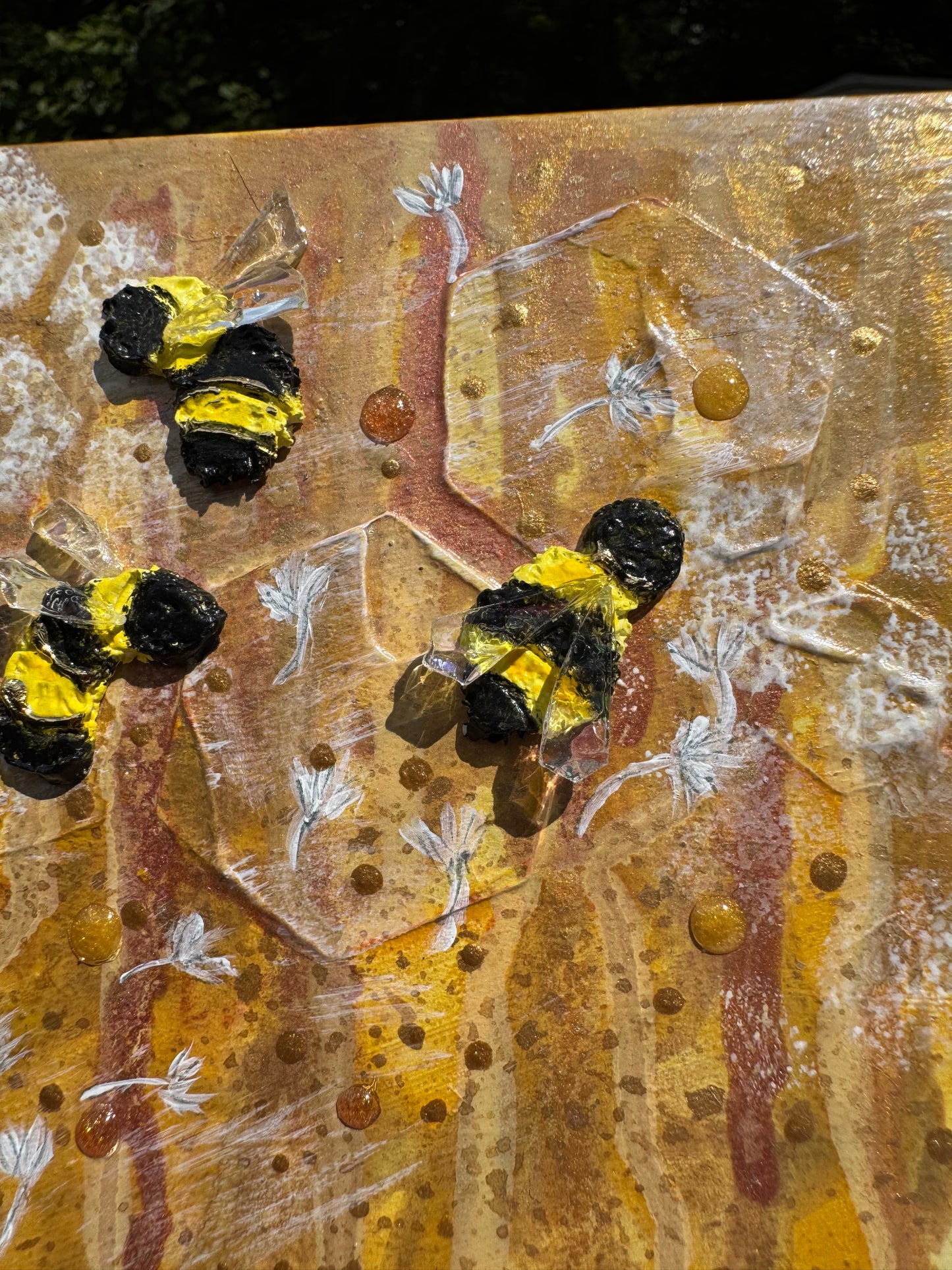 "Fly Bee Free"-3D handcrafted Bee Art with gold accents-Zipper Intervention