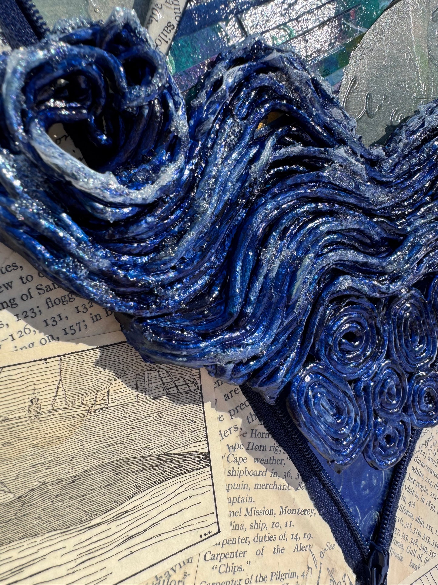 One-of-a-Kind Clay Whale Art with Antique Book Collage
