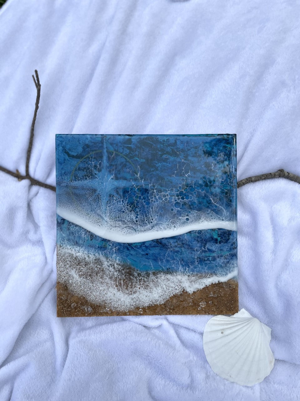 Resin Ocean seascape with compass