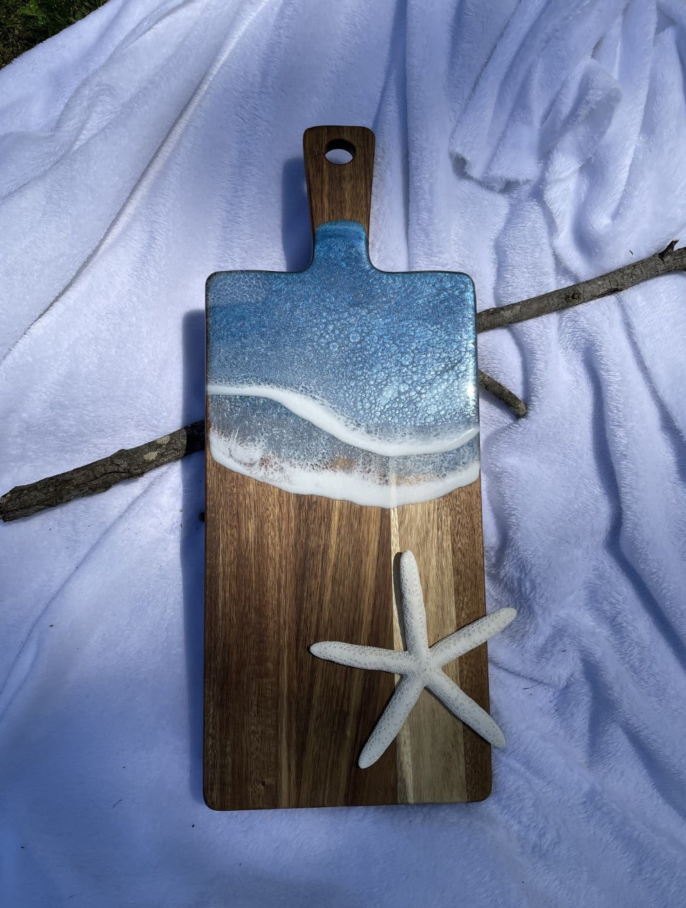 Iridescent blue resin ocean wave charcuterie board/platter