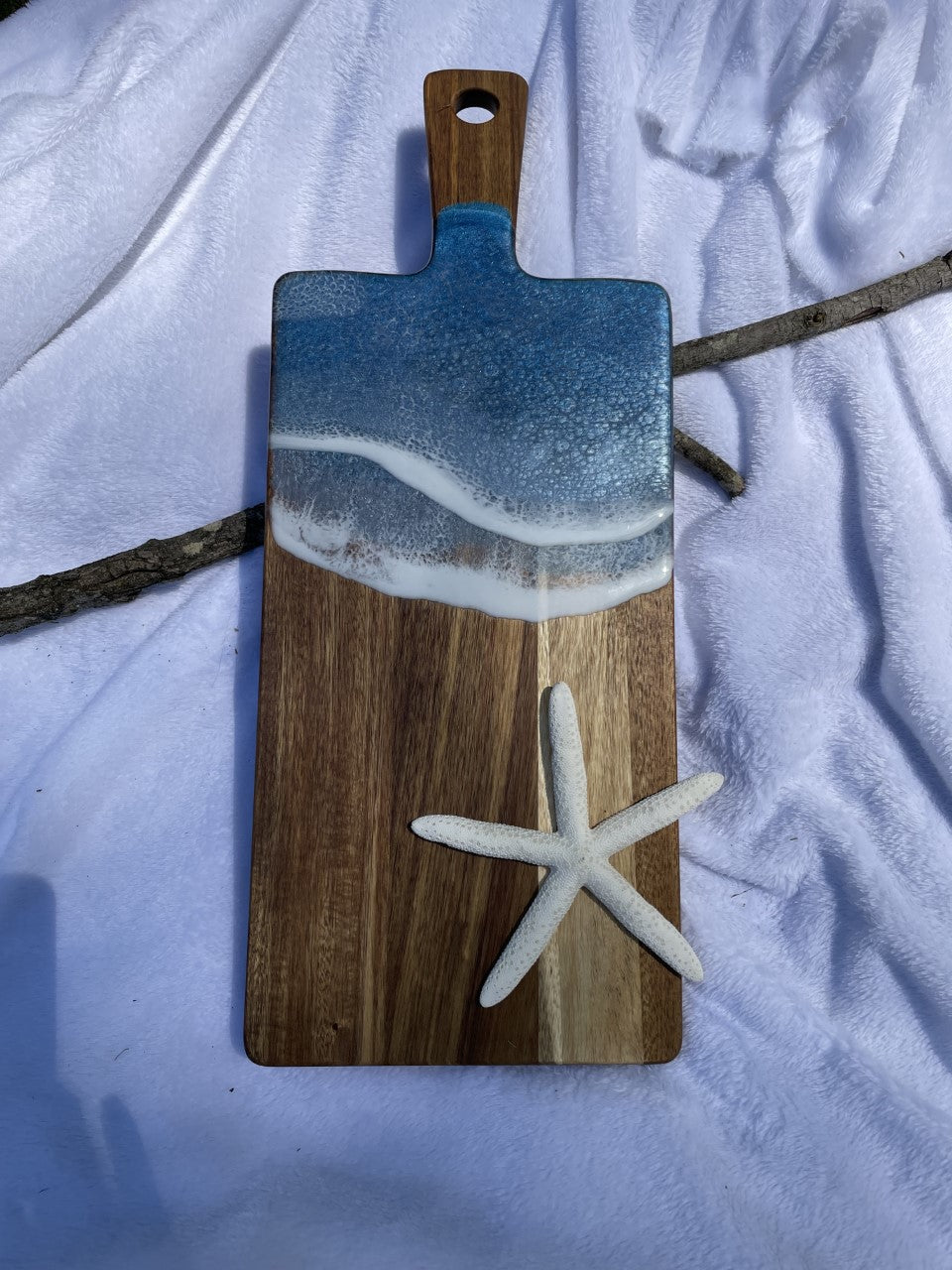 Iridescent blue resin ocean wave charcuterie board/platter