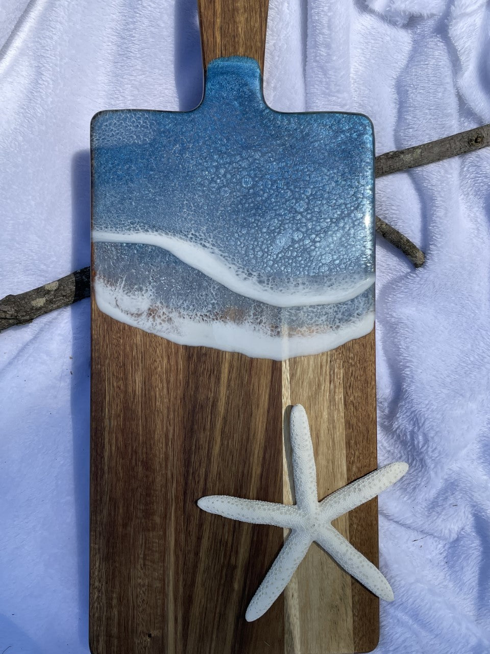 Iridescent blue resin ocean wave charcuterie board/platter
