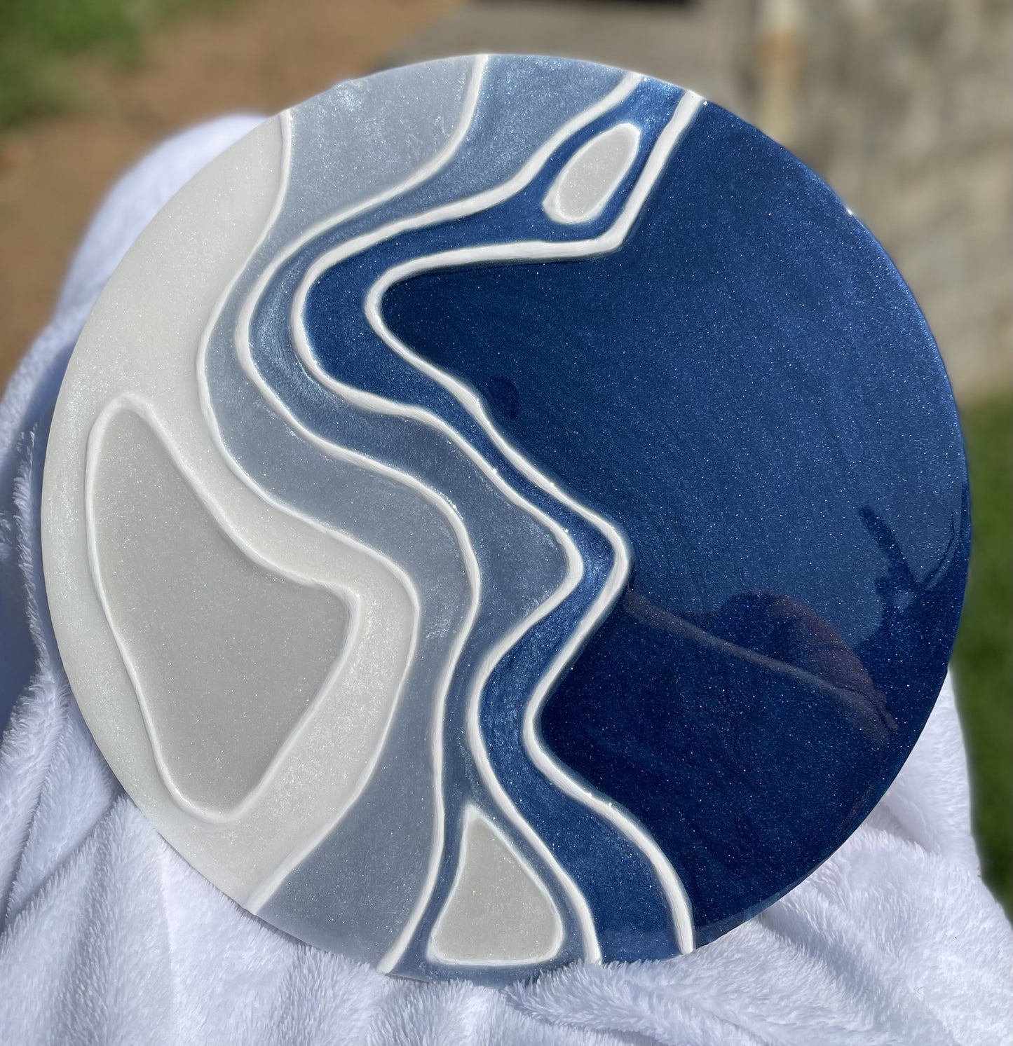 Blue and gray abstract, texture and resin art wall decor