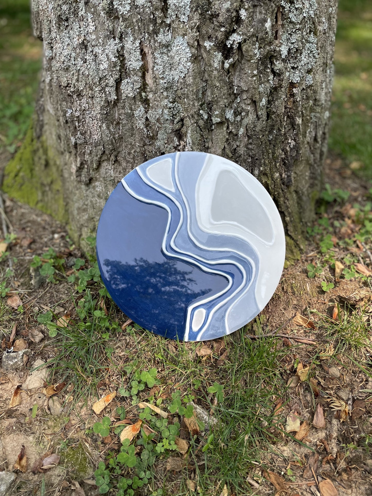 Blue and gray abstract, texture and resin art wall decor