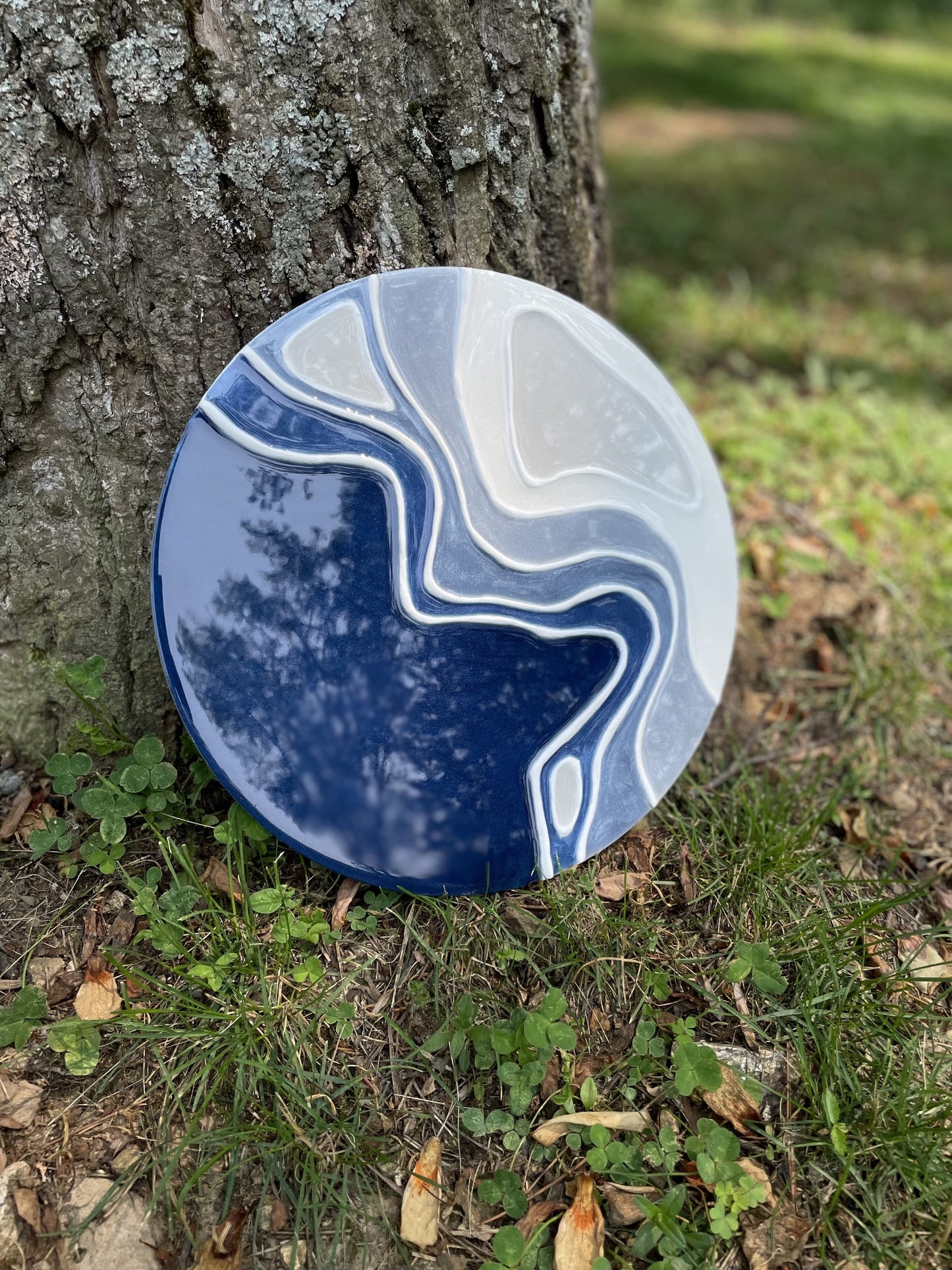 Blue and gray abstract, texture and resin art wall decor