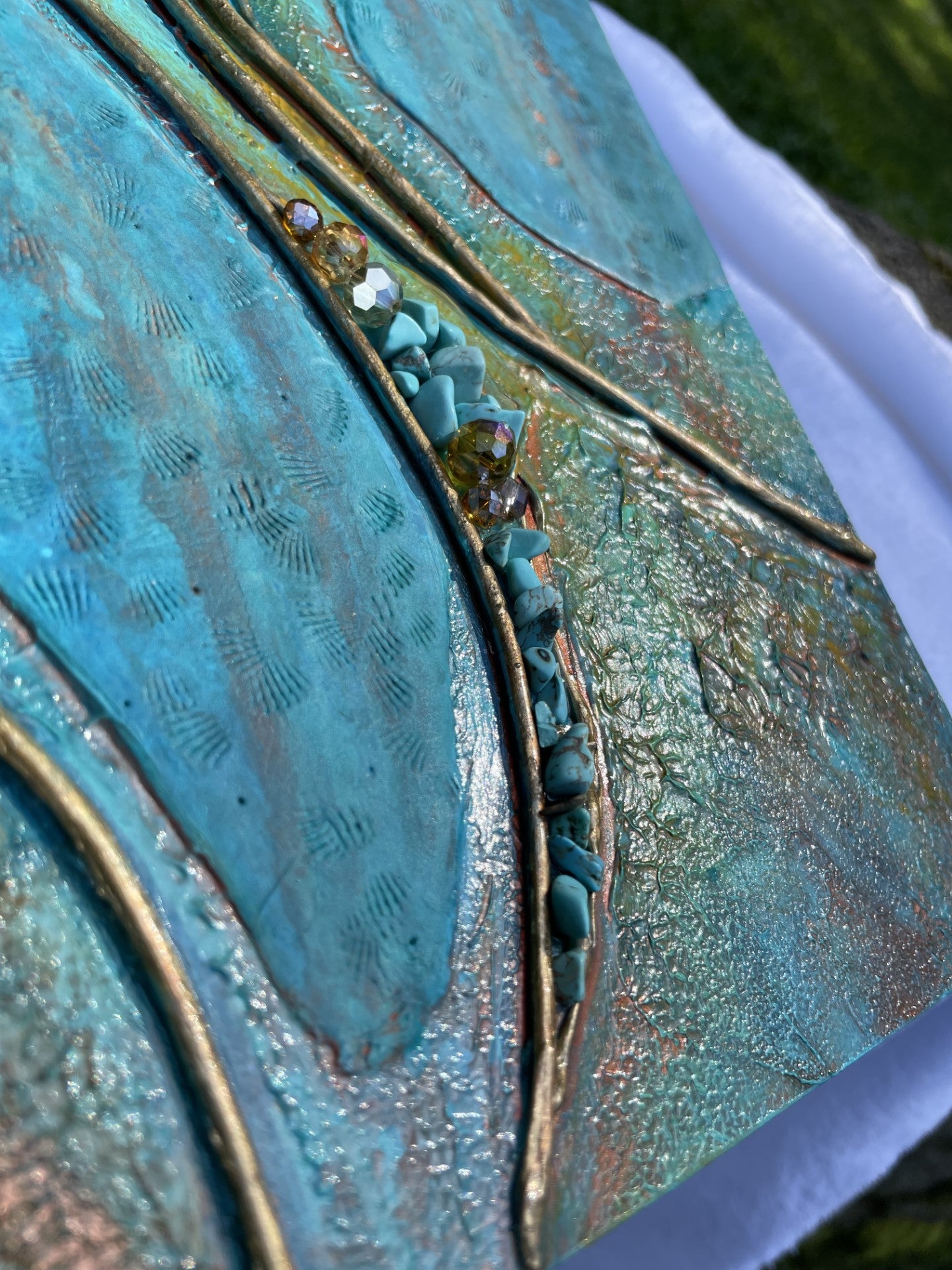 Turquoise acrylic and Clay Abstract wall art/Contemporary Art