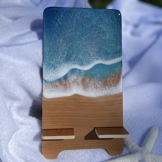 Resin ocean wave cell phone stand/blue