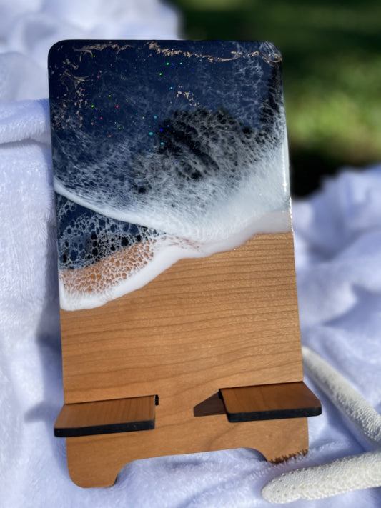 Resin Ocean Wave cell phone stand/Black