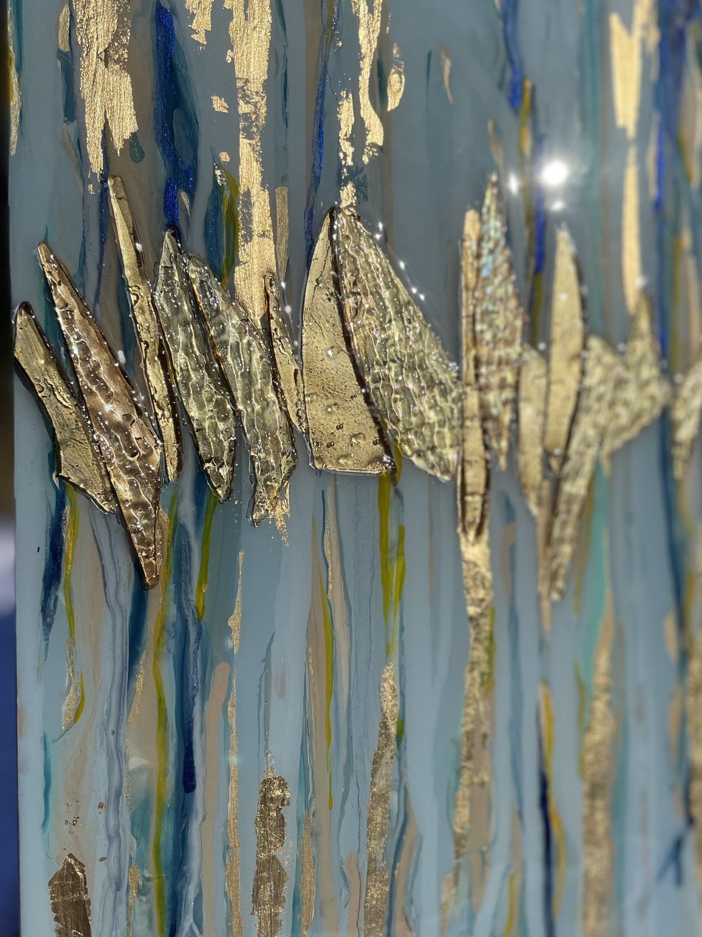 Contemporary Coastal Art with beautiful blues and gold