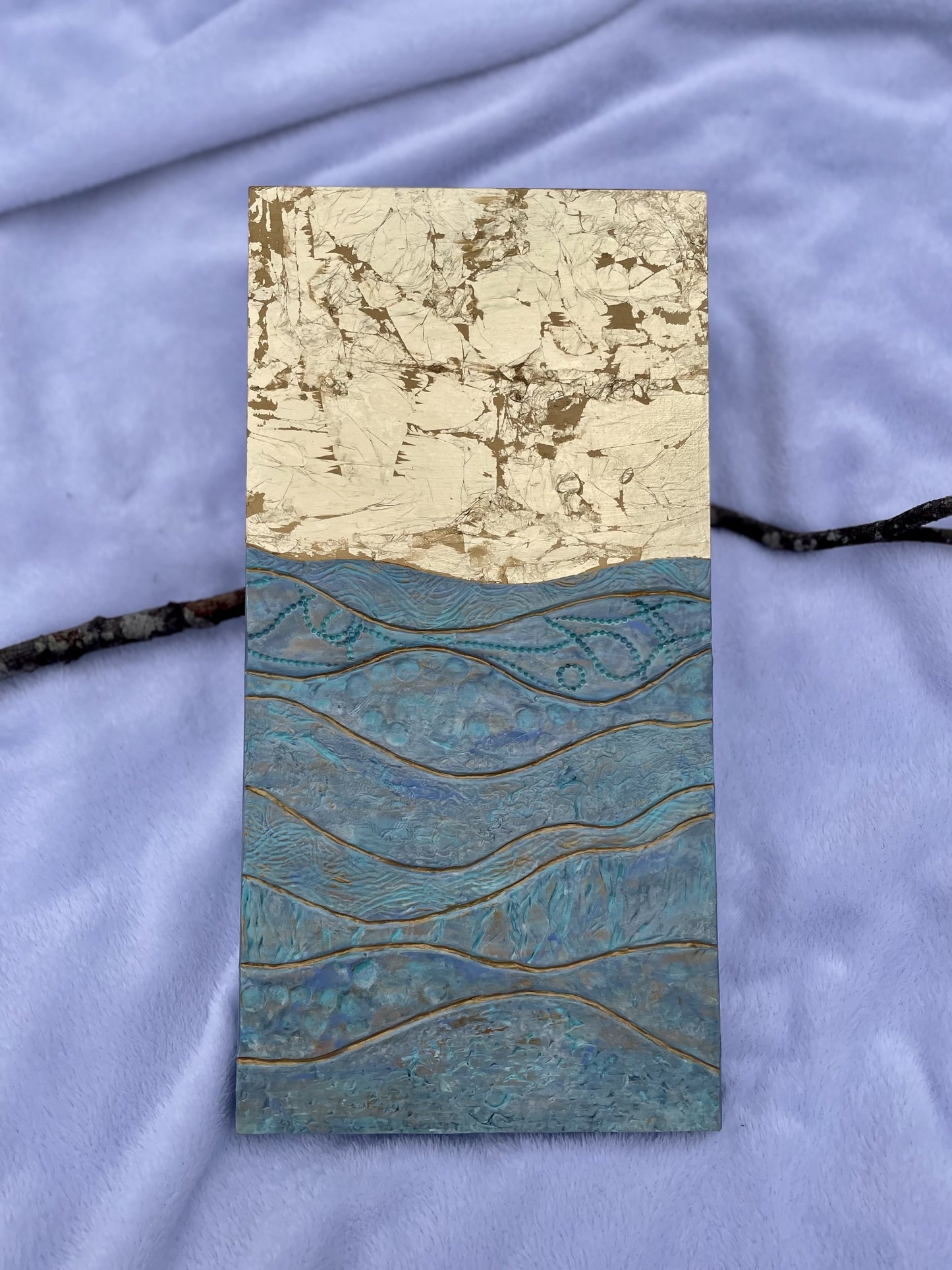 Clay and Gold Foil Waterscape Abstract wall art