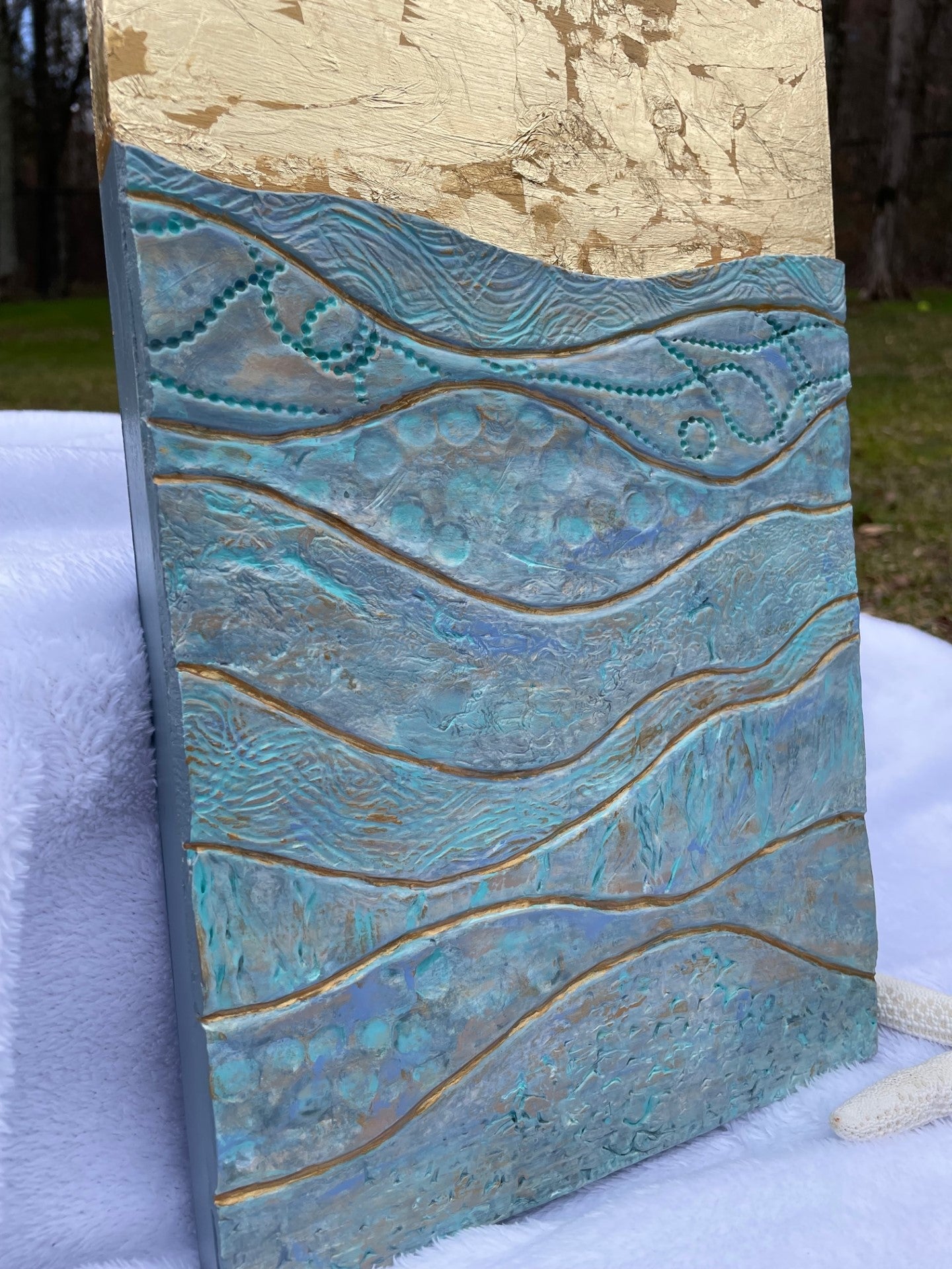 Clay and Gold Foil Waterscape Abstract wall art