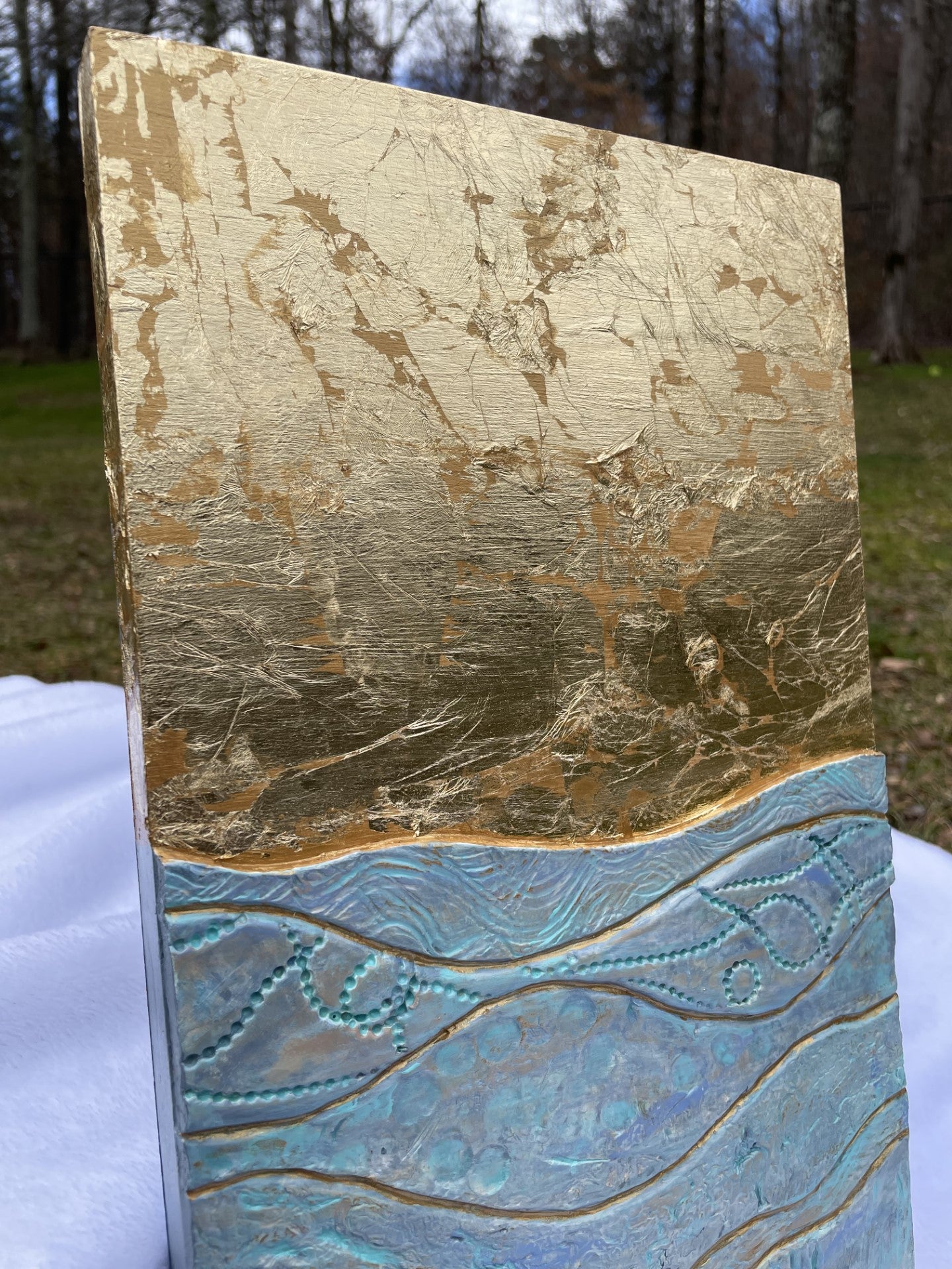 Clay and Gold Foil Waterscape Abstract wall art