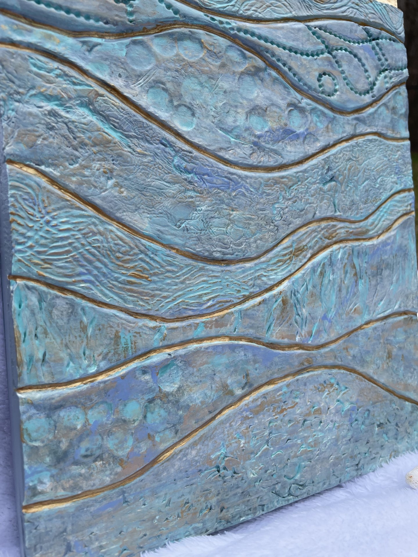 Clay and Gold Foil Waterscape Abstract wall art