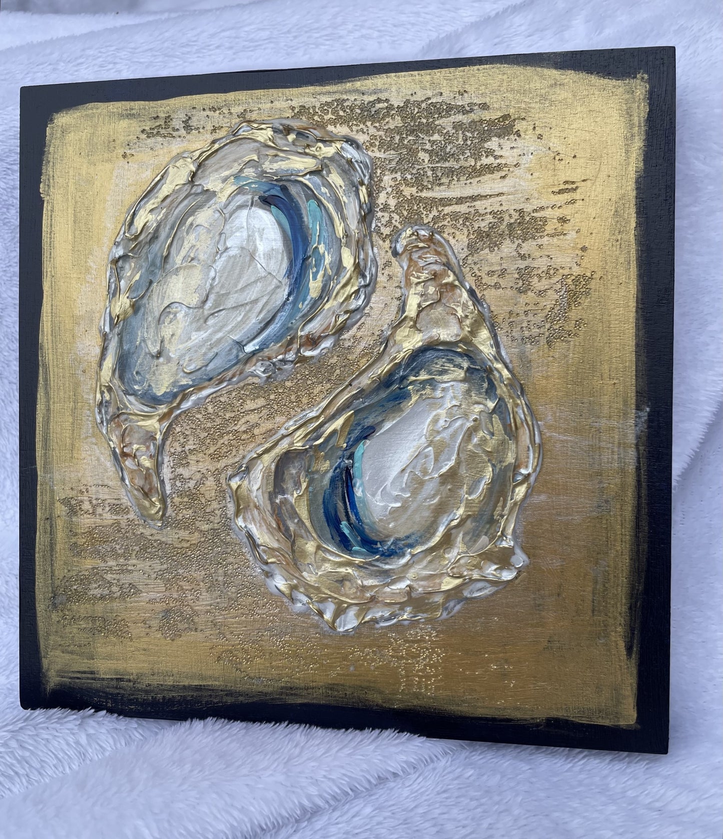 Gold and Navy Texture Oyster abstract wall art
