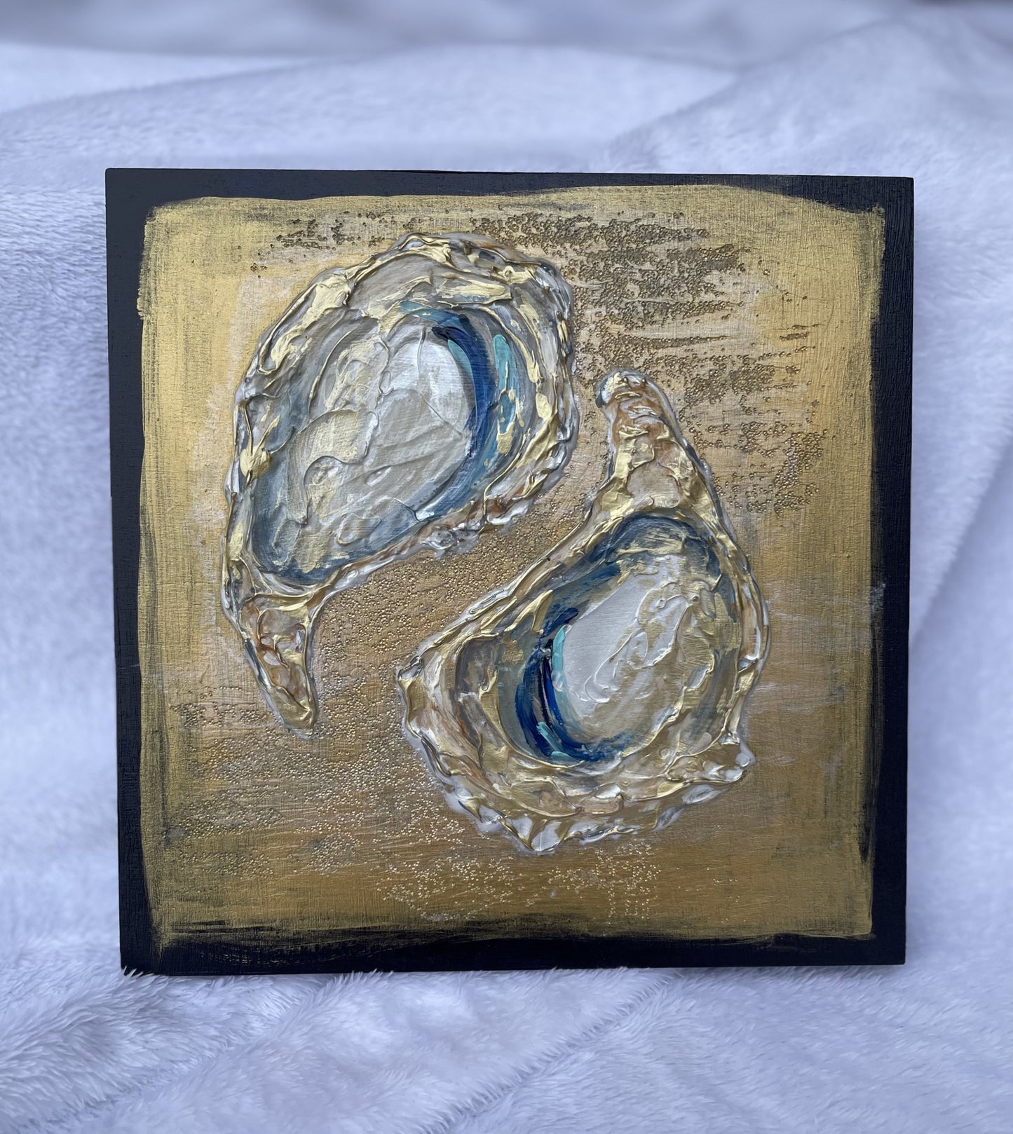 Gold and Navy Texture Oyster abstract wall art