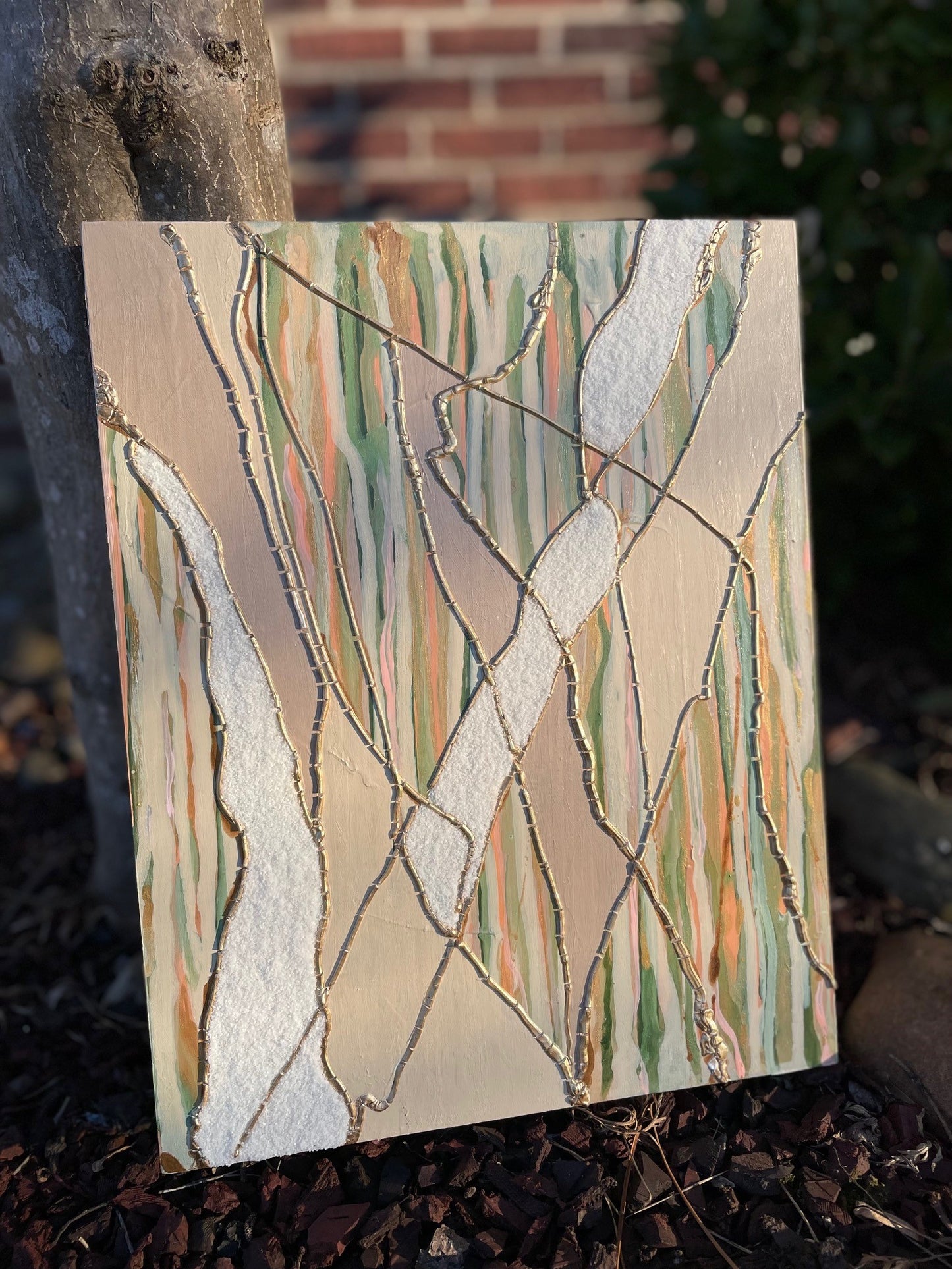 Warm Neutrals and Gold Kintsugi style art