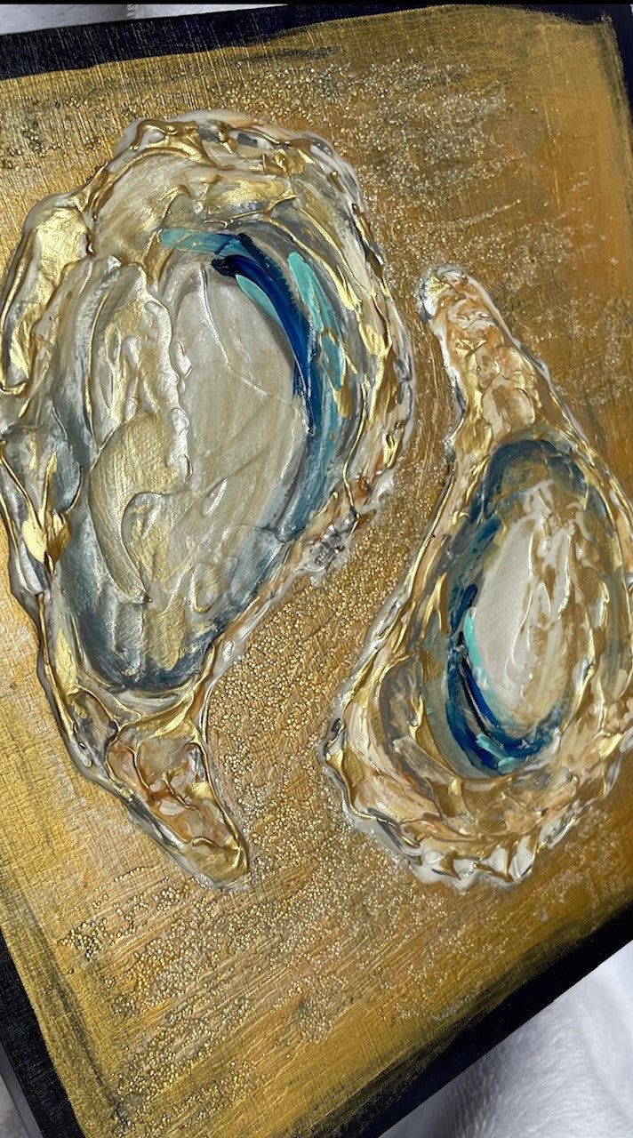 Gold and Navy Texture Oyster abstract wall art