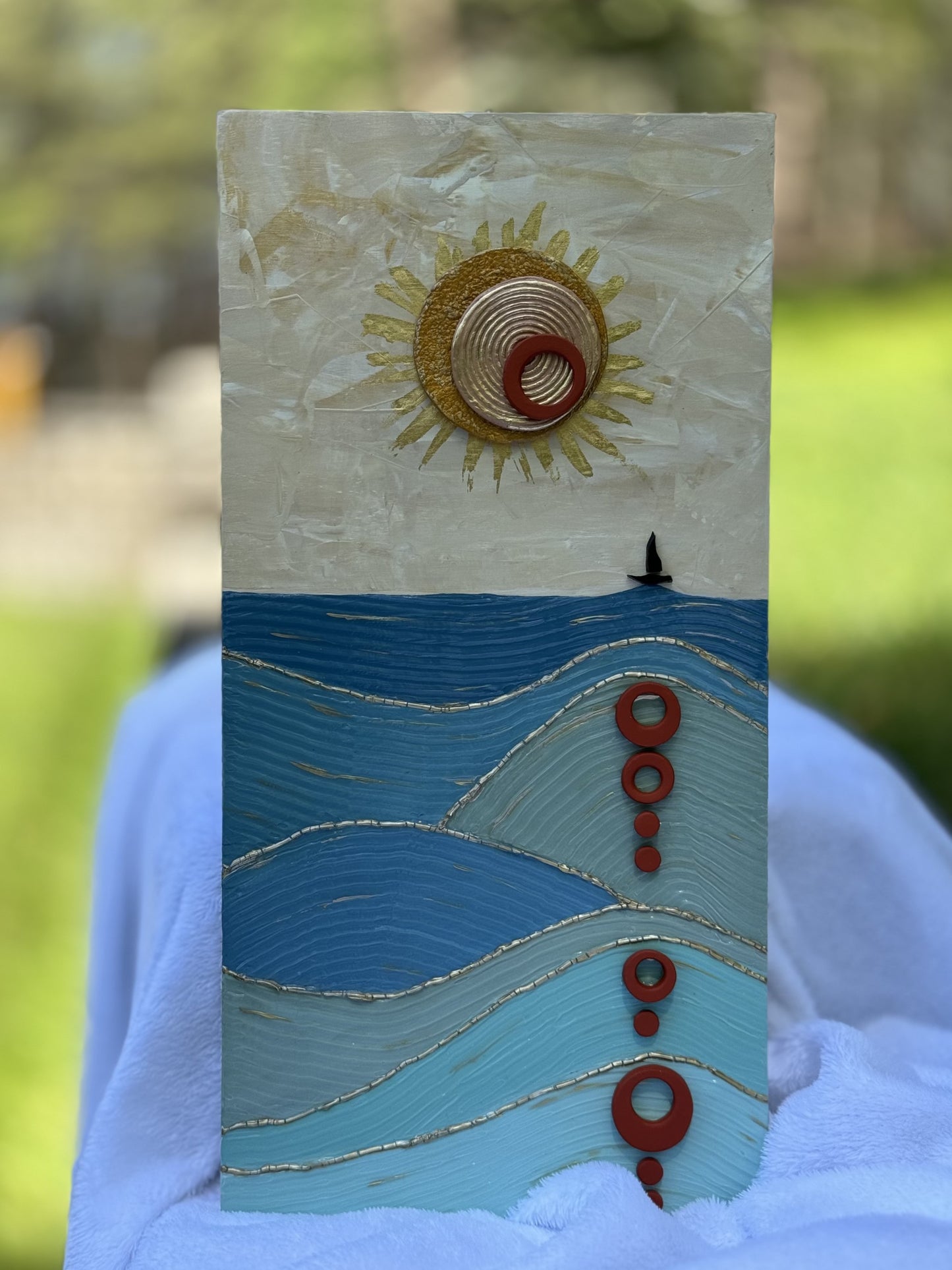 Unique/Whimsical Mixed media Seascape with clay accents