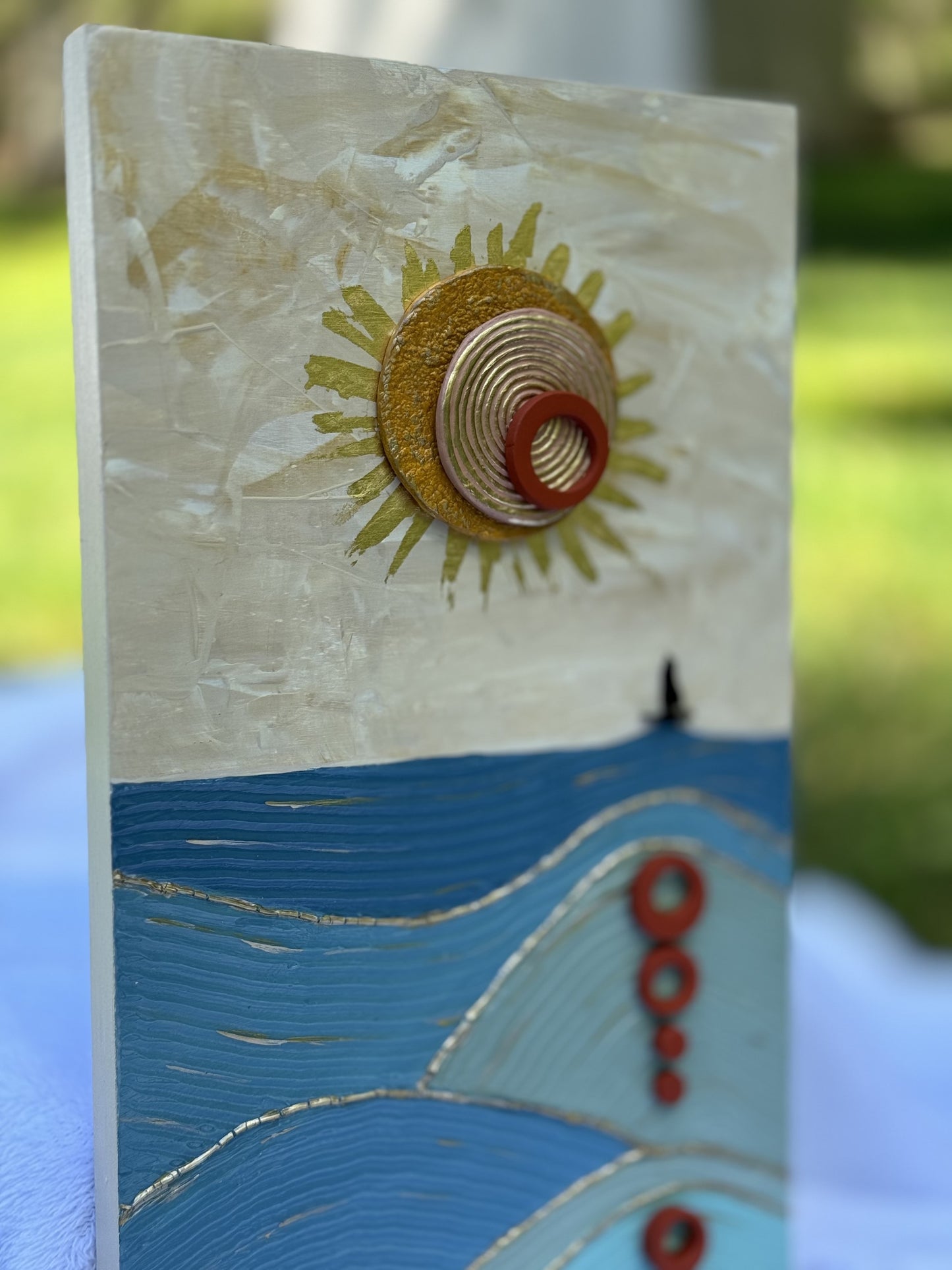 Unique/Whimsical Mixed media Seascape with clay accents