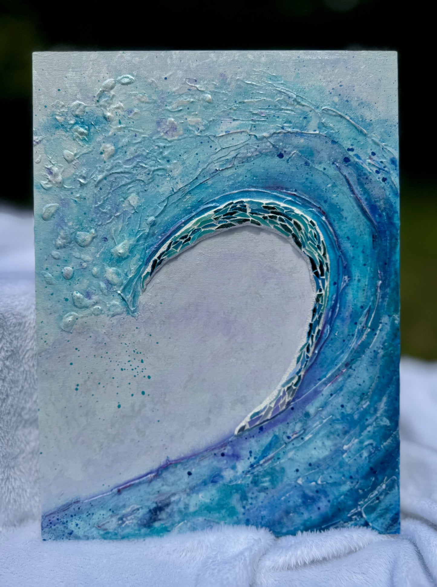 Textured Wave art with glass accent