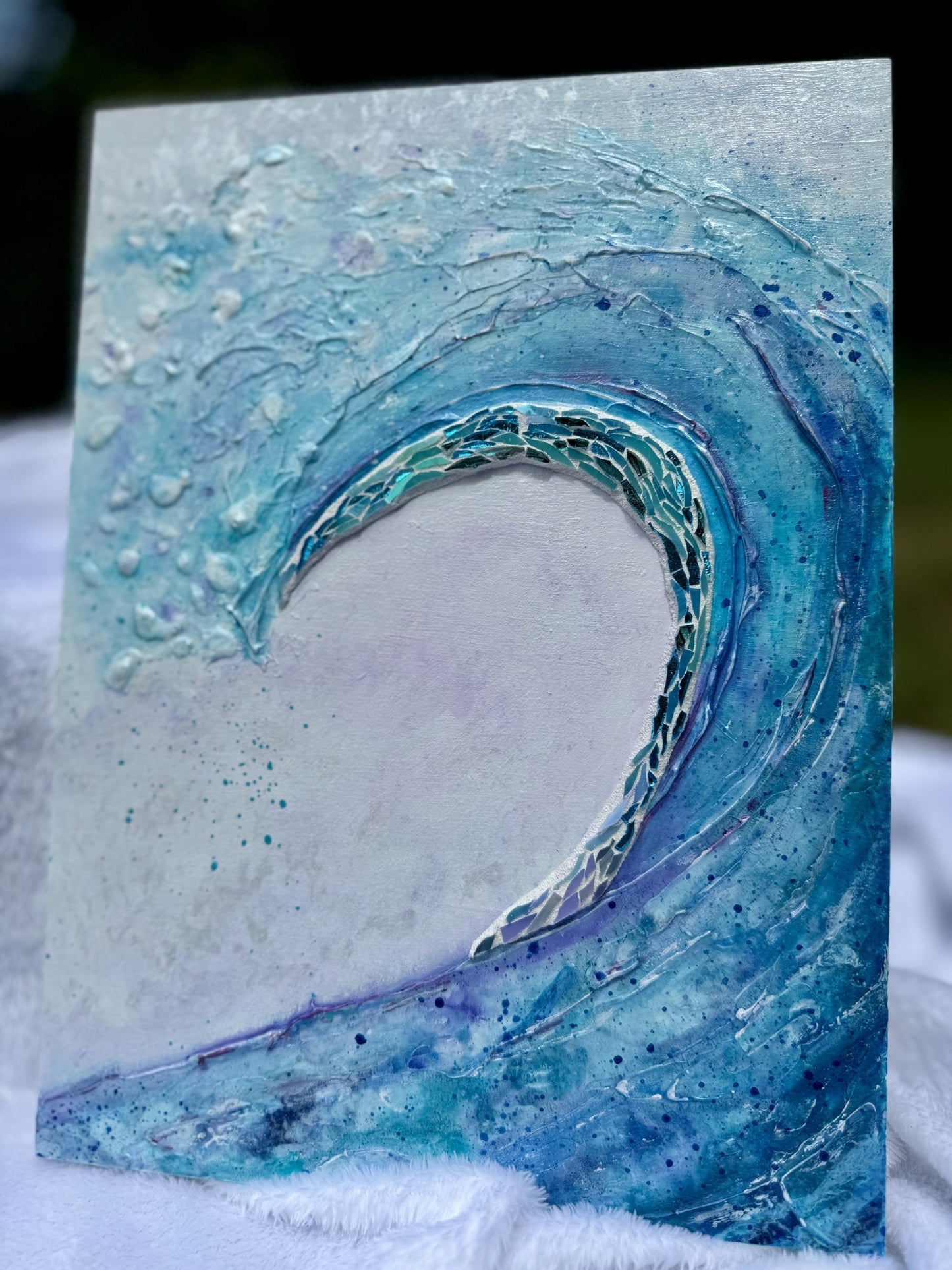 Textured Wave art with glass accent