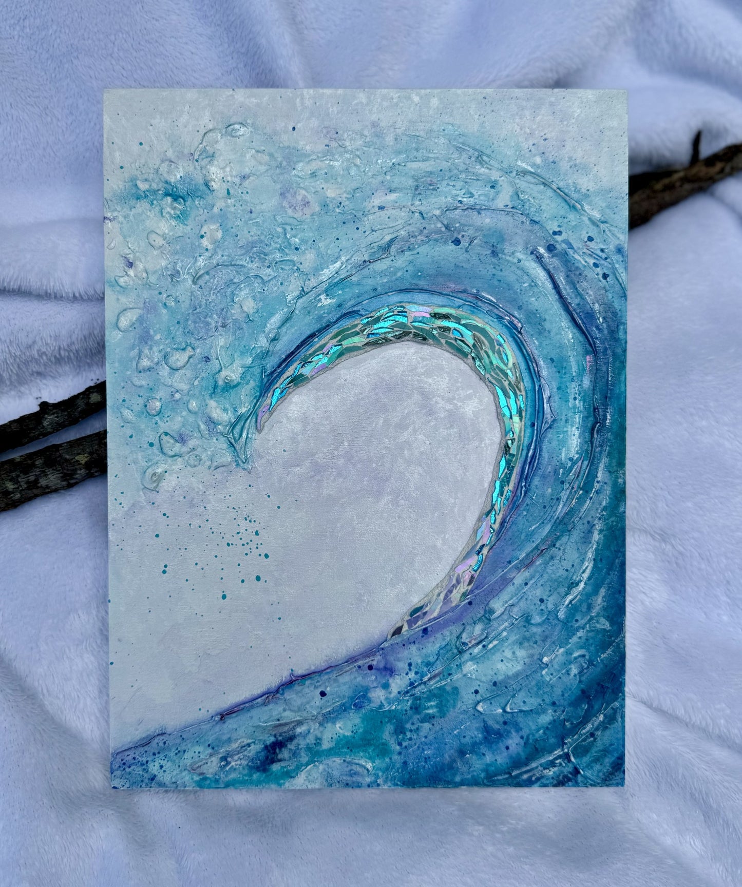 Textured Wave art with glass accent