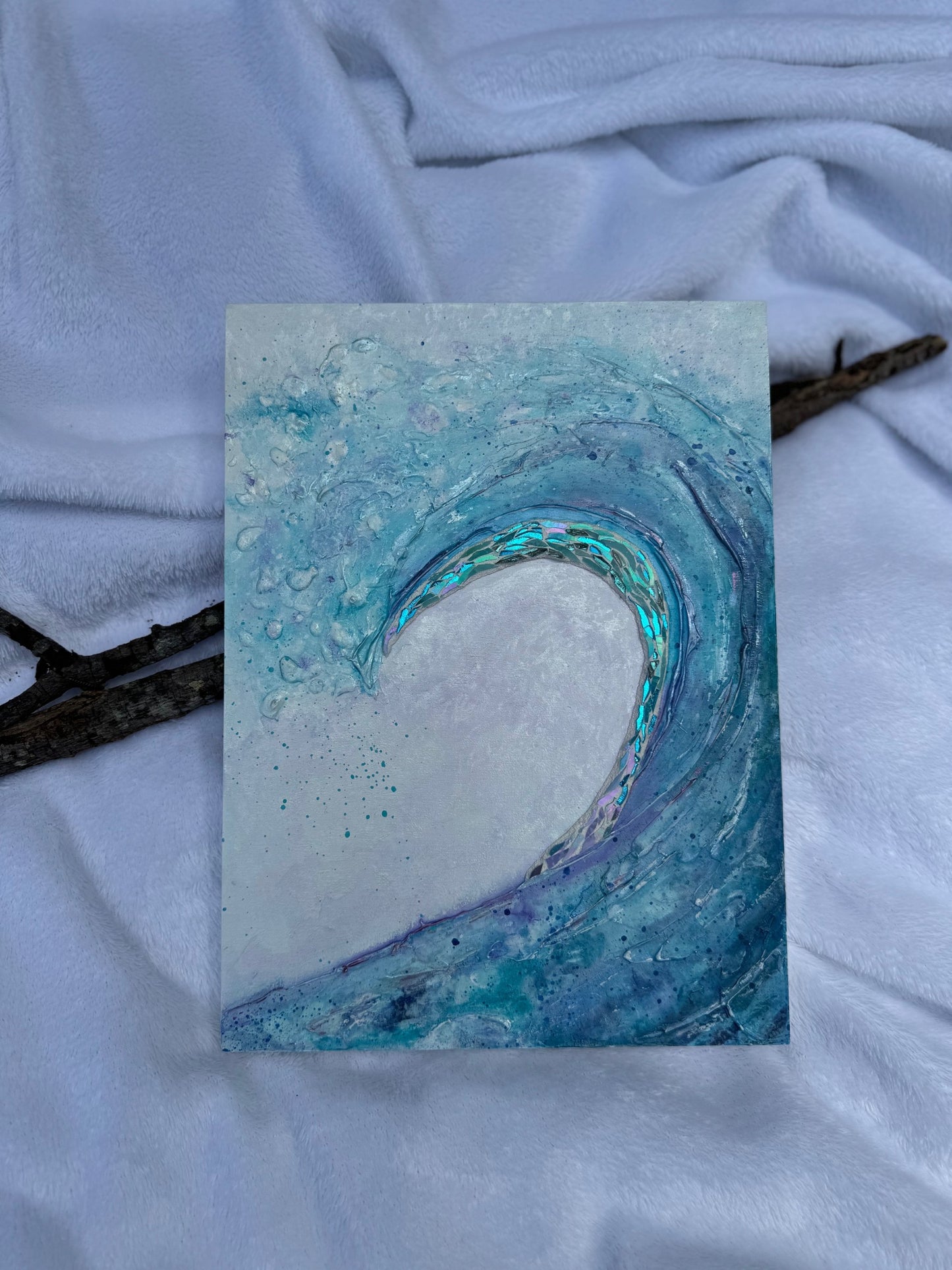 Textured Wave art with glass accent