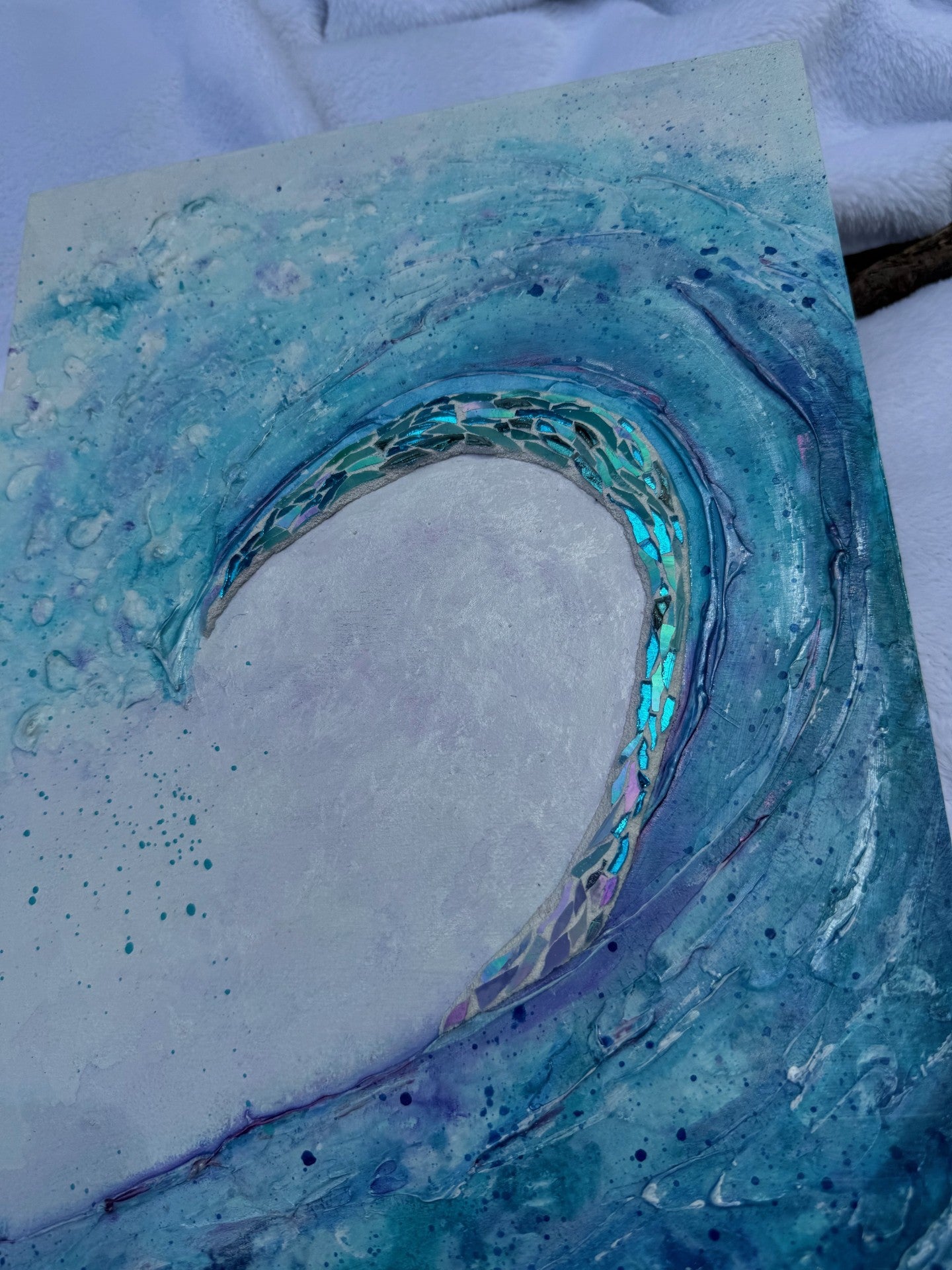 Textured Wave art with glass accent