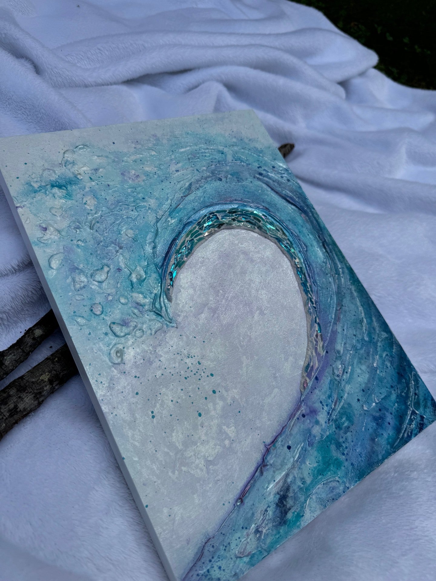 Textured Wave art with glass accent