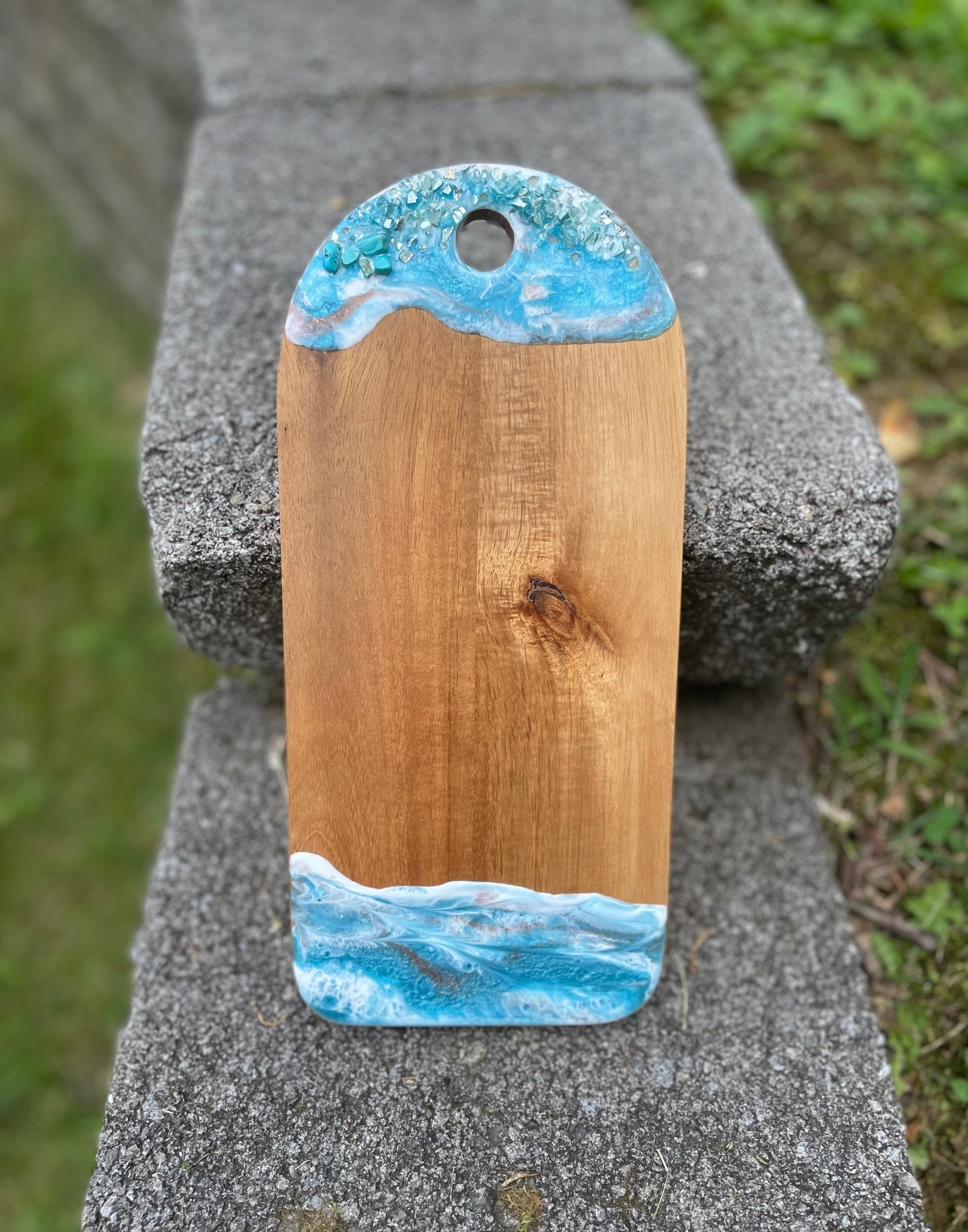 Blue with gems wood and resin charcuterie board
