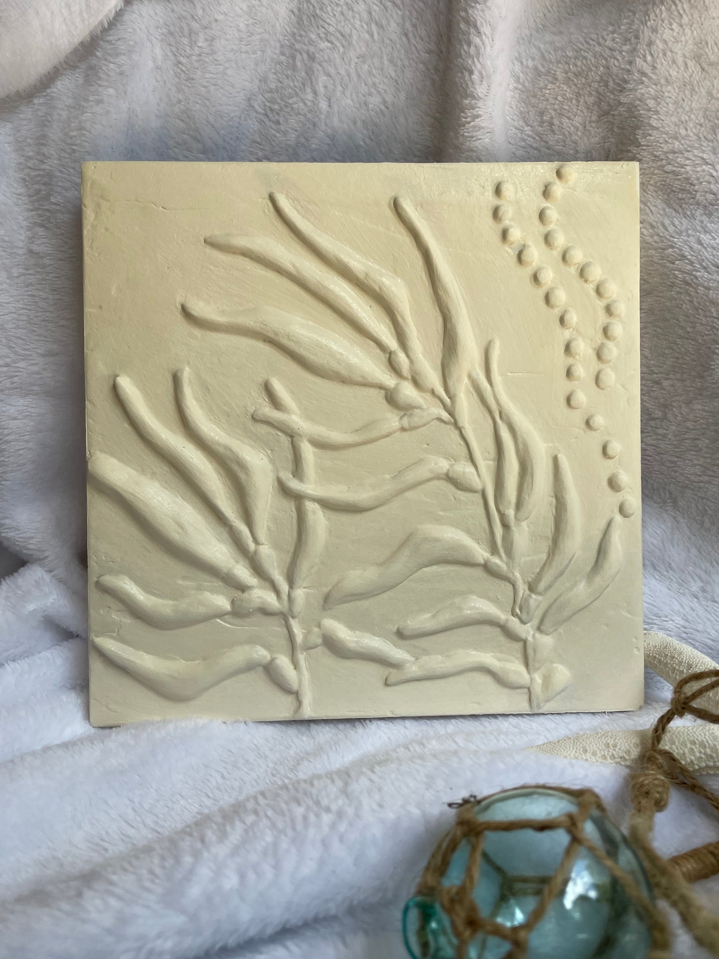 Giant sea kelp forest textured art sculpture, off white wall hanging