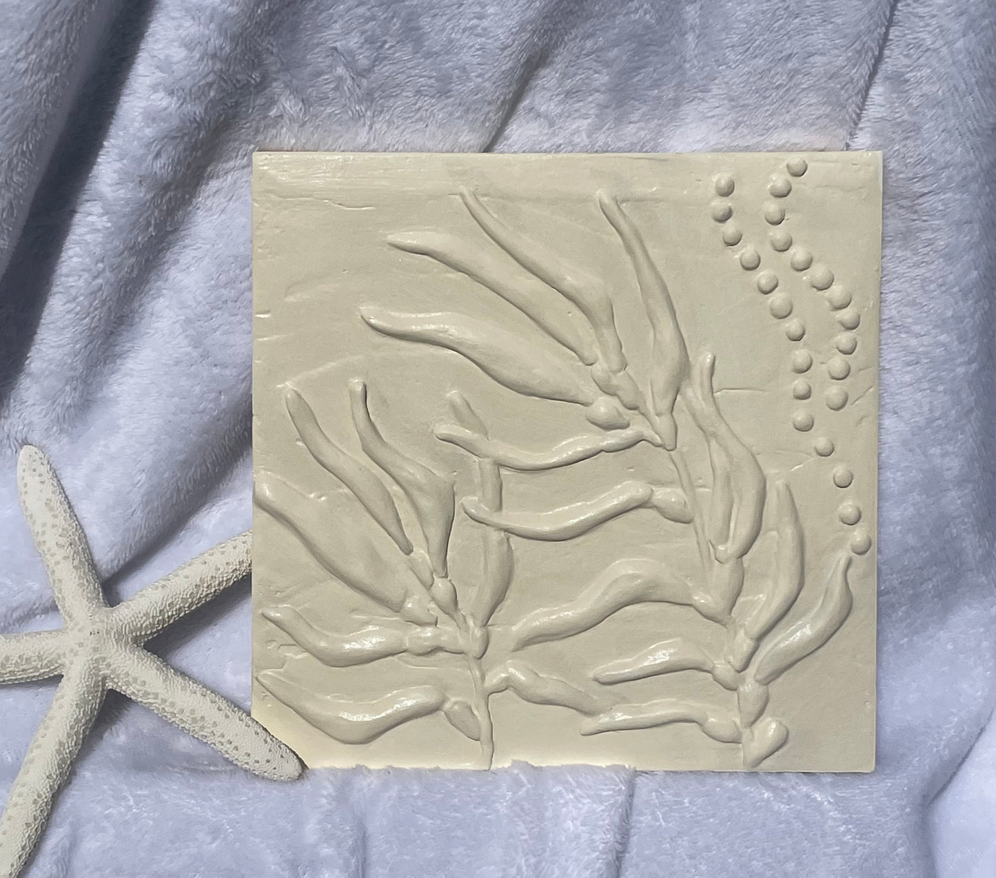 Giant sea kelp forest textured art sculpture, off white wall hanging