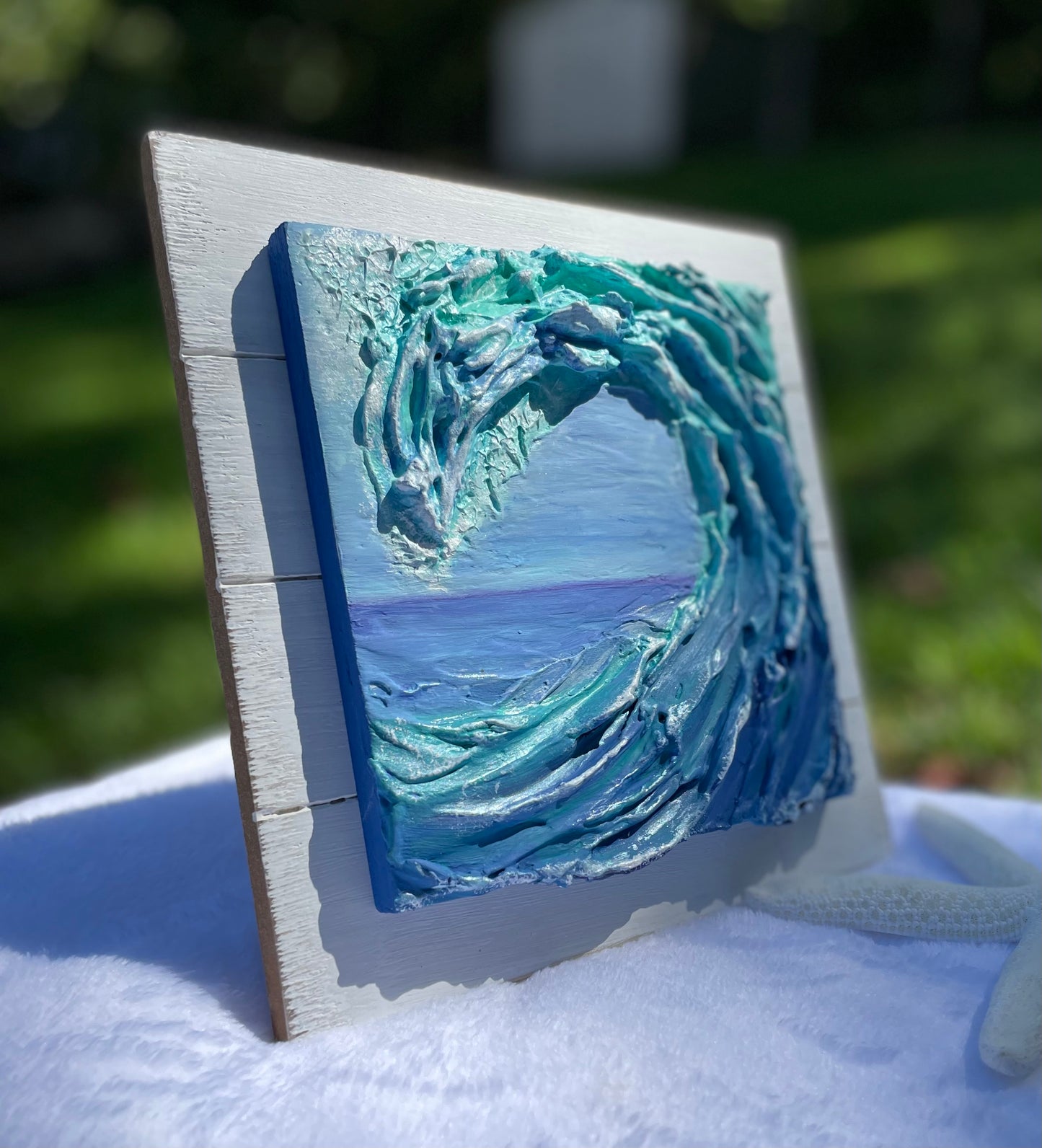 Caribbean blue texture art wave home decor