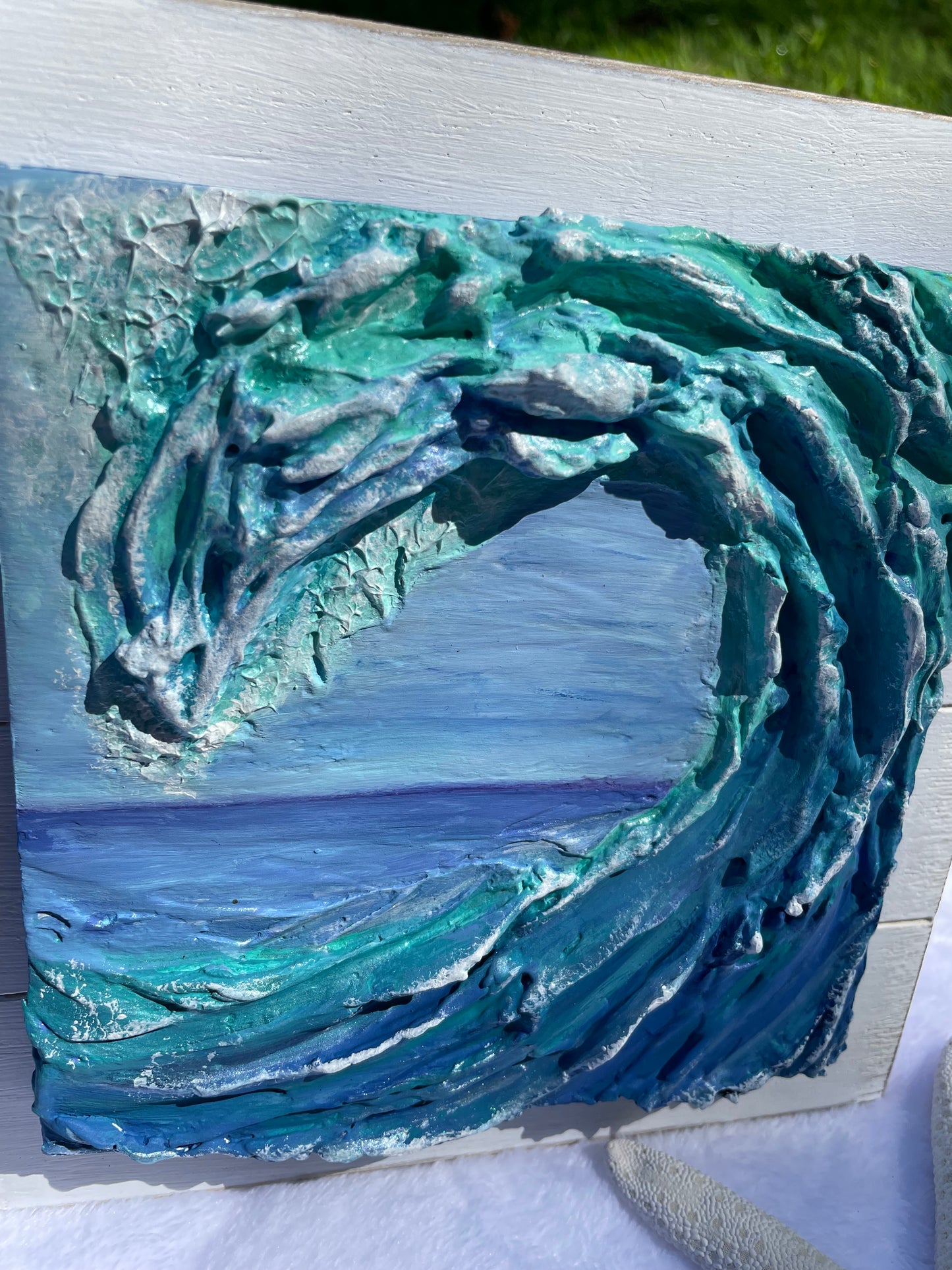 Caribbean blue texture art wave home decor