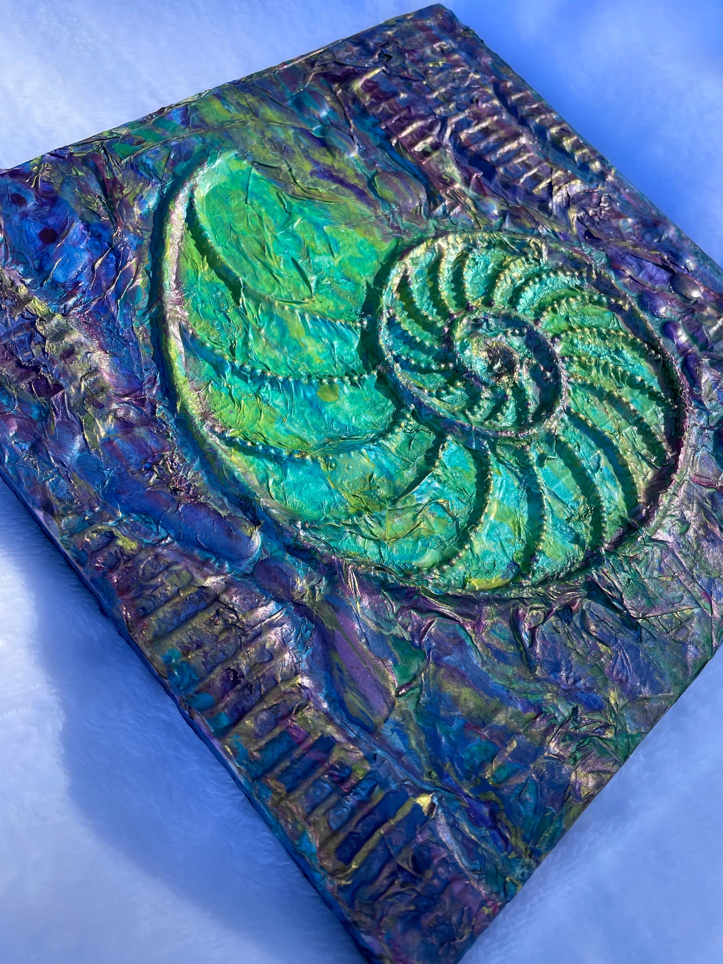 Mixed-media Nautilus shell coastal wall art