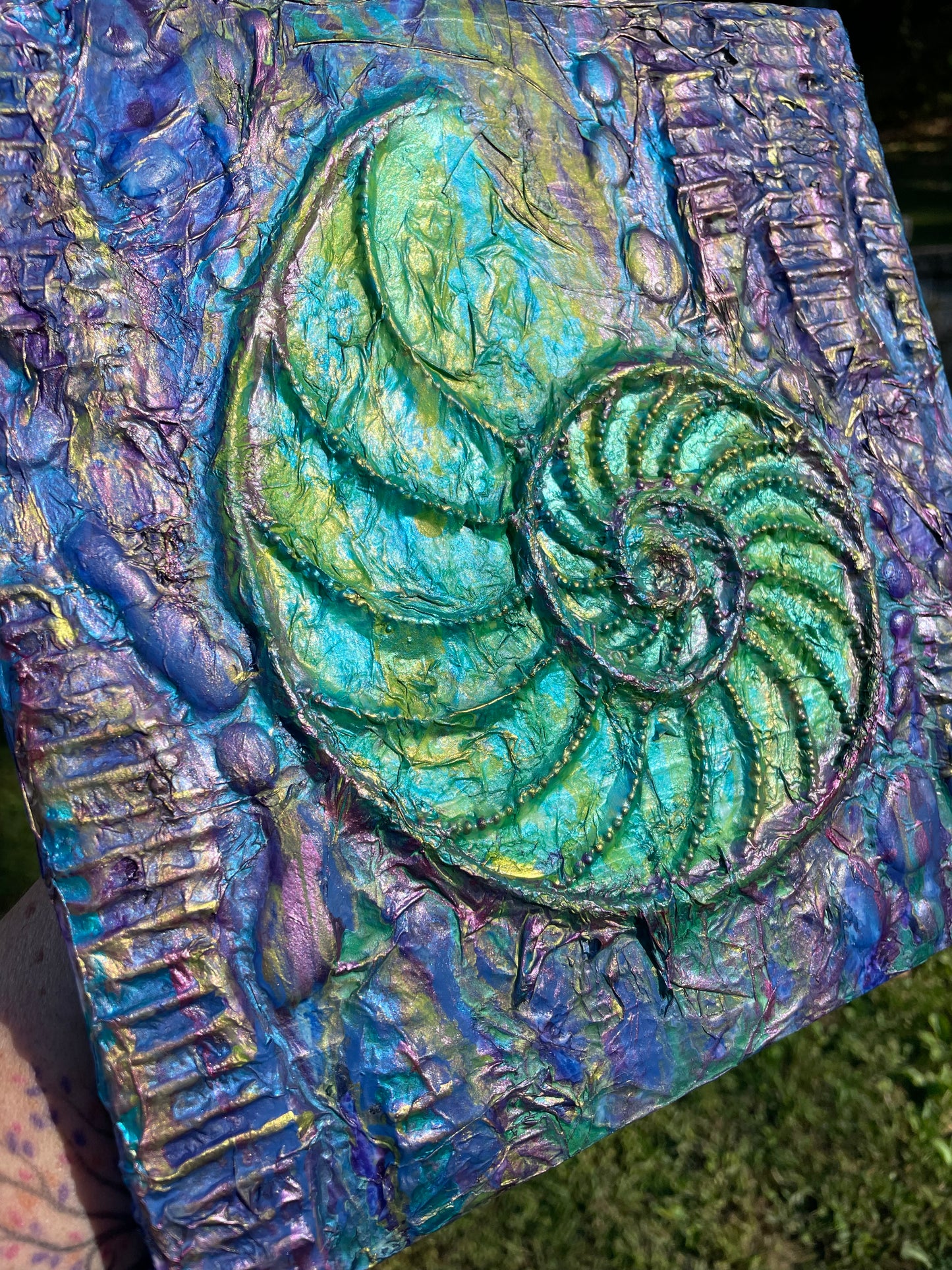 Mixed-media Nautilus shell coastal wall art
