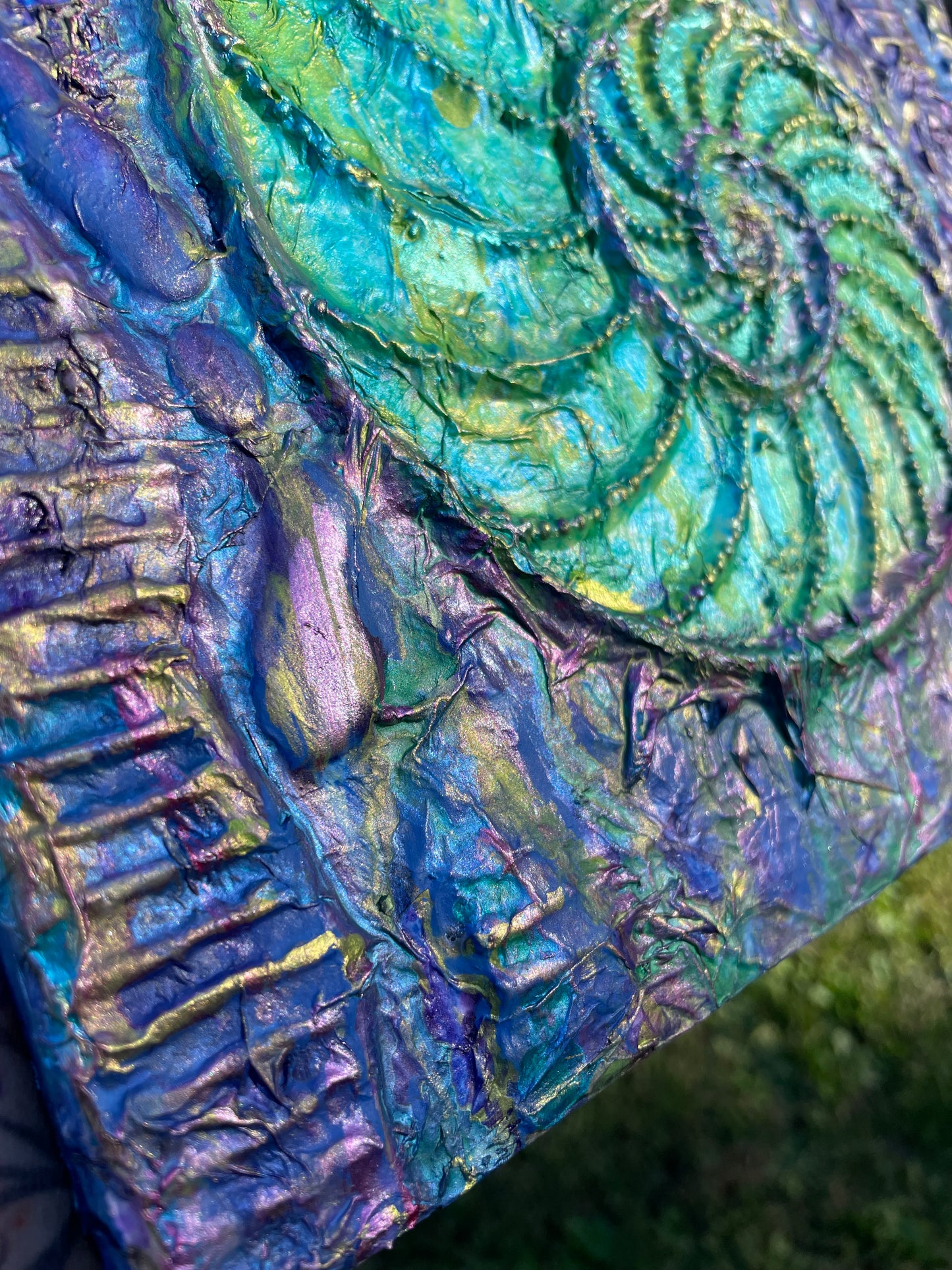 Mixed-media Nautilus shell coastal wall art