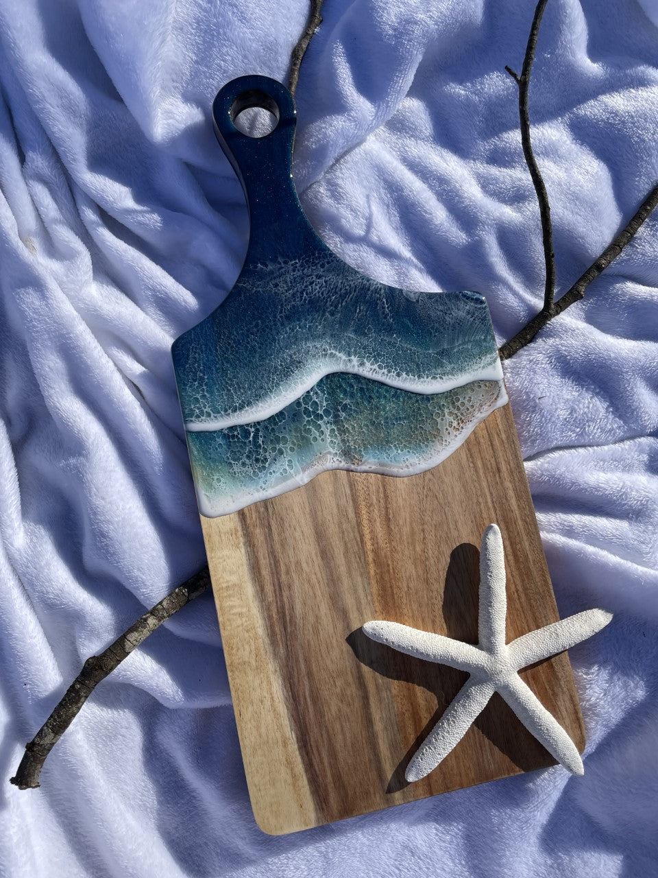 Asymmetrical resin ocean wave charcuterie board/platter