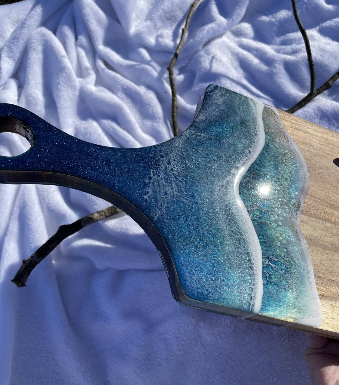 Asymmetrical resin ocean wave charcuterie board/platter