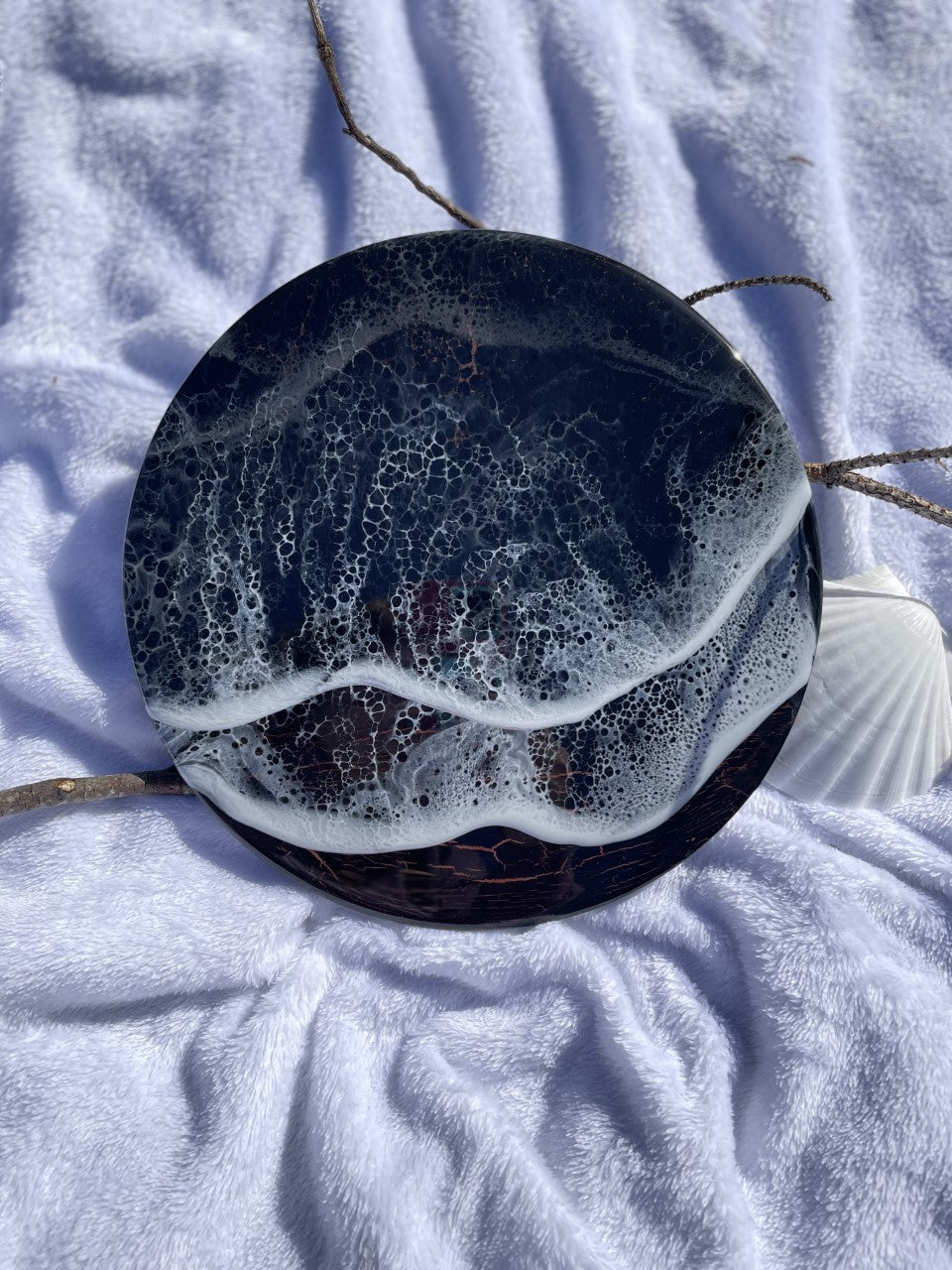 Moody resin ocean and waves in black and copper wall art