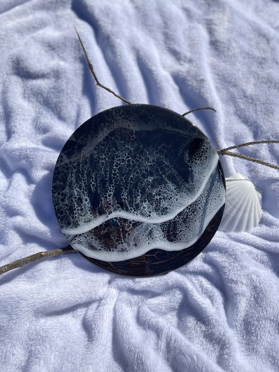 Moody resin ocean and waves in black and copper wall art