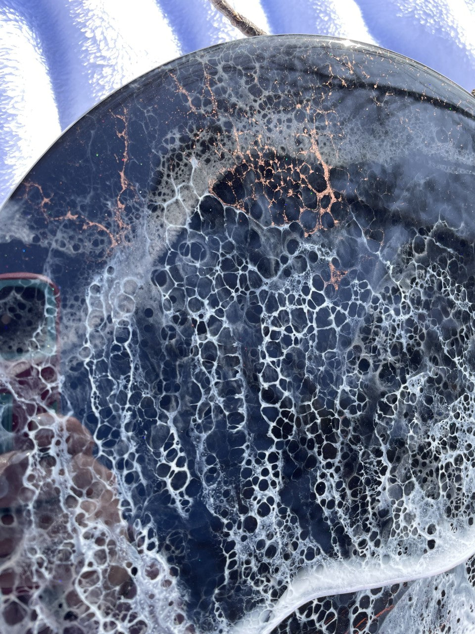 Moody resin ocean and waves in black and copper wall art