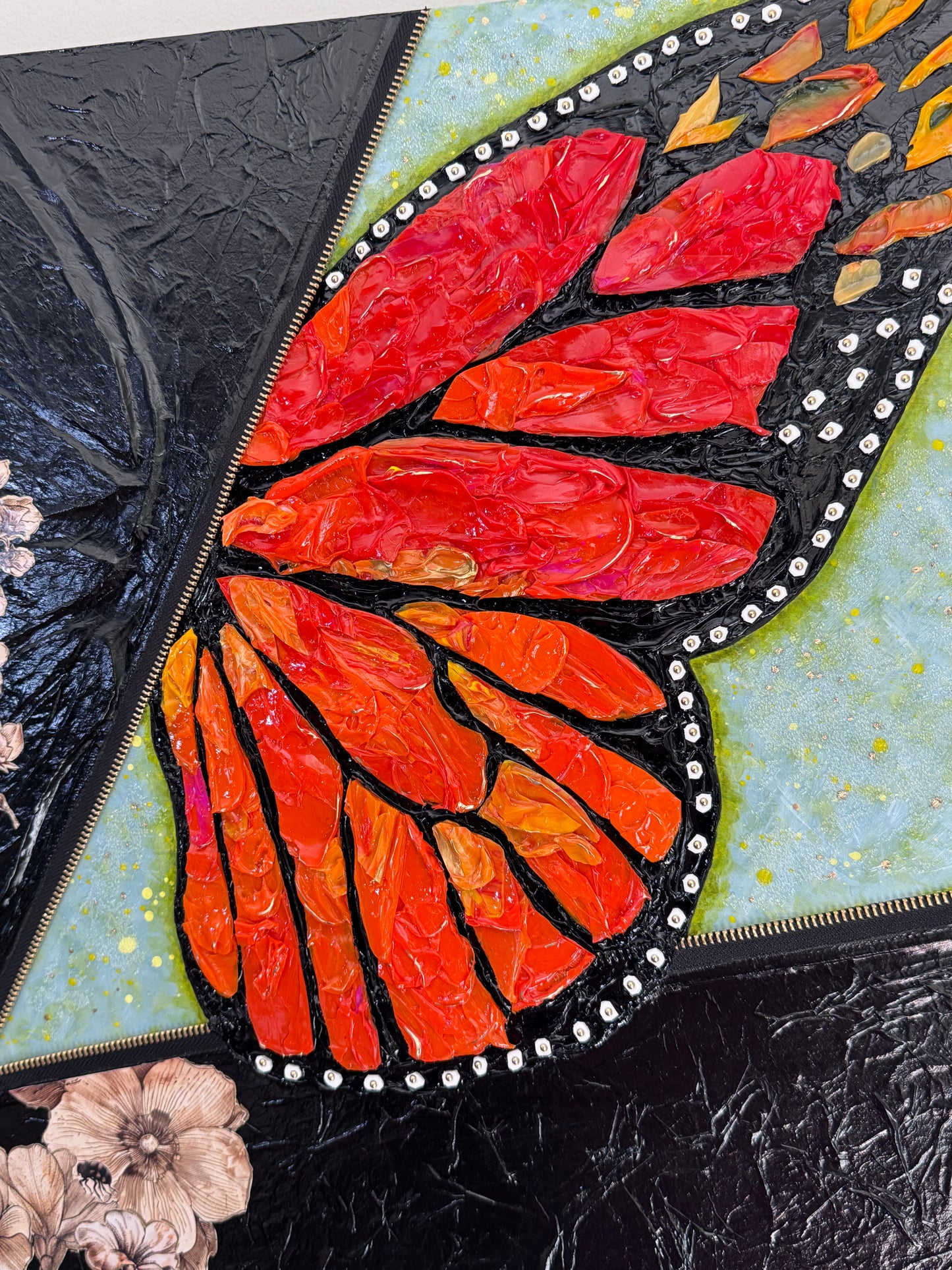 Revealed | Original Butterfly Mixed Media Wall Art | Zipper Intervention | 20x20"