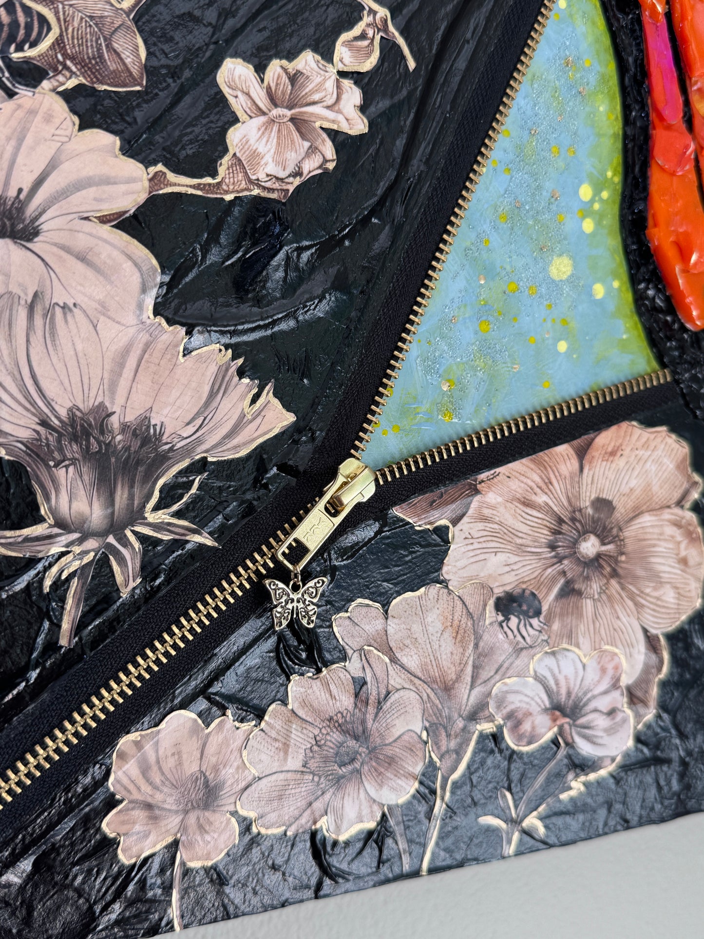 Revealed | Original Butterfly Mixed Media Wall Art | Zipper Intervention | 20x20"