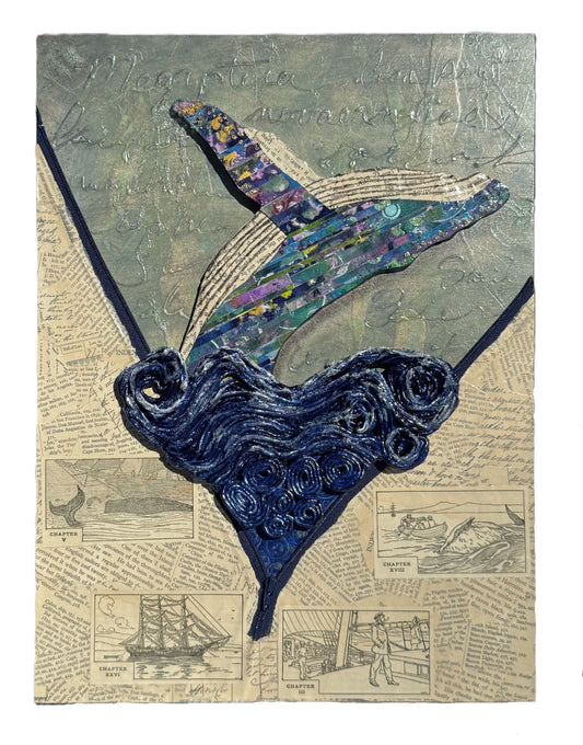 One-of-a-Kind Clay Whale Art with Antique Book Collage
