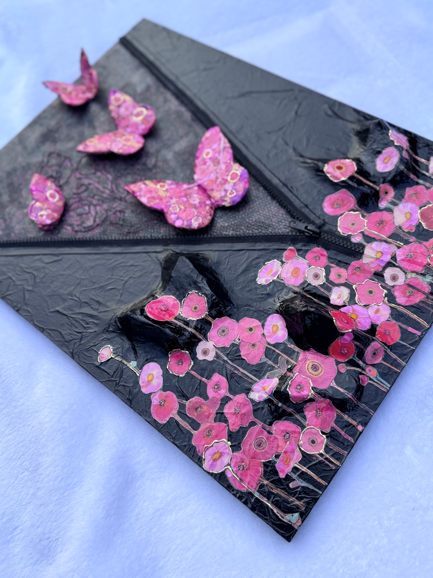 Striking 3-D Butterfly art with gold accents-Mixed Media-Zipper Intervention