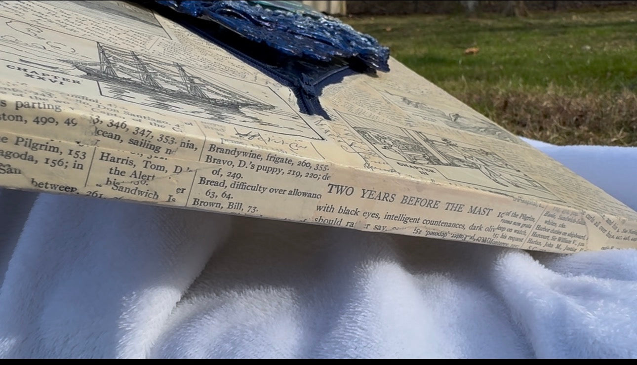 One-of-a-Kind Clay Whale Art with Antique Book Collage