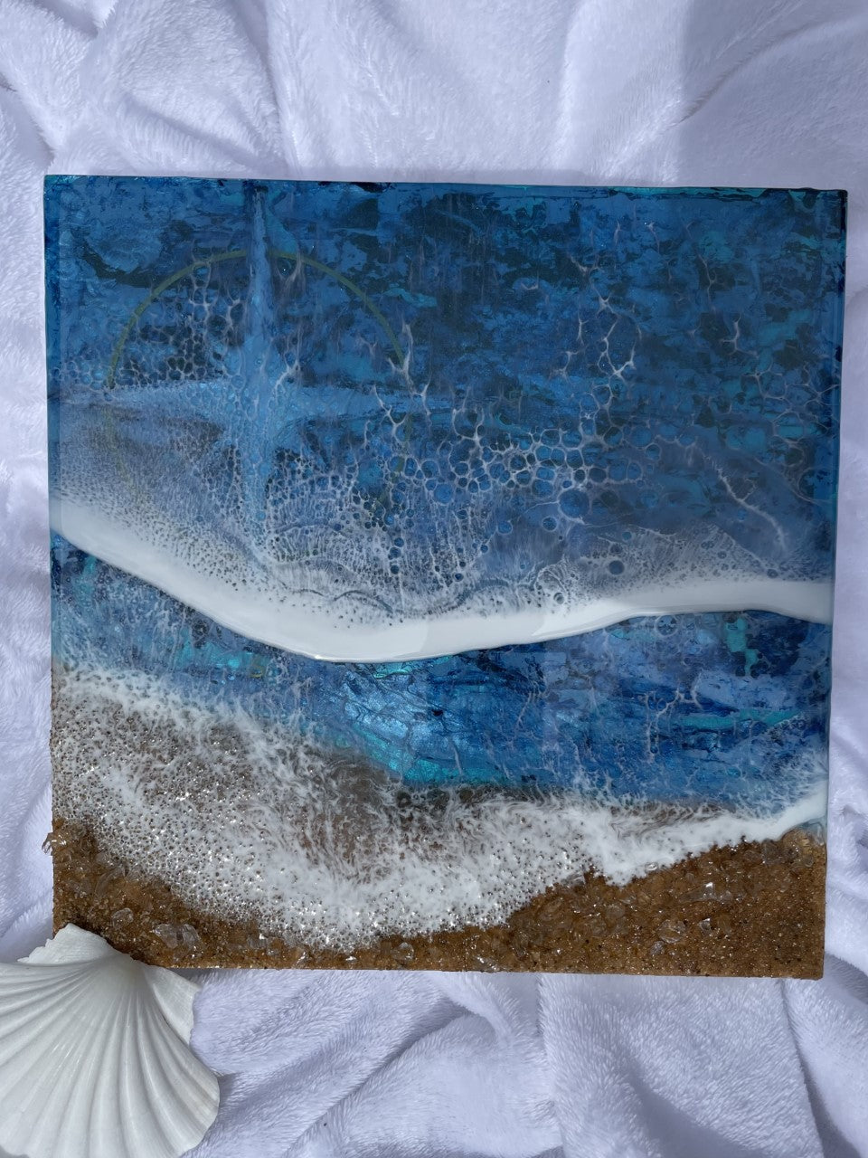 Resin Ocean seascape with compass