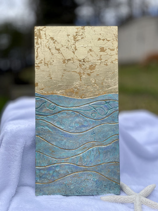 Clay and Gold Foil Waterscape Abstract wall art