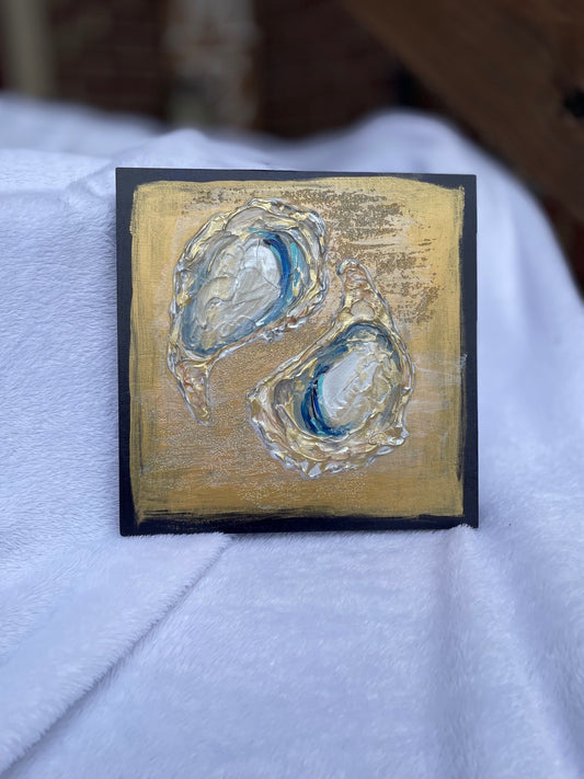 Gold and Navy Texture Oyster abstract wall art
